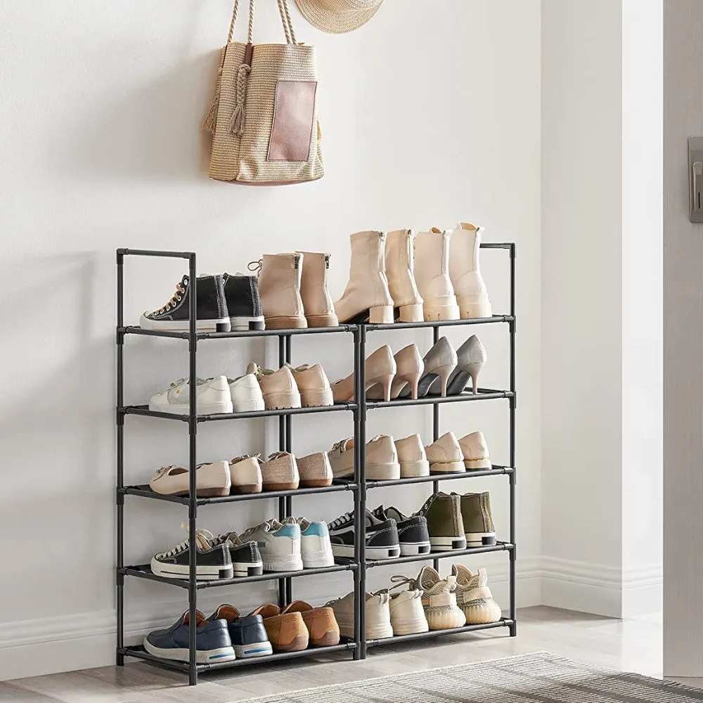 Black 10-Tier Metal Shoe Rack, Non-Woven Fabric Shelves