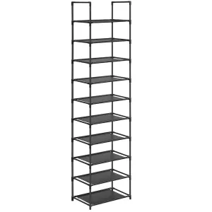 Black 10-Tier Metal Shoe Rack, Non-Woven Fabric Shelves