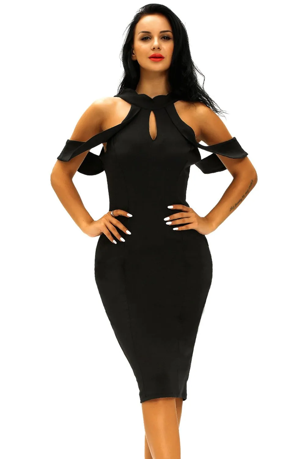 Black Cutout Halter Western Dress