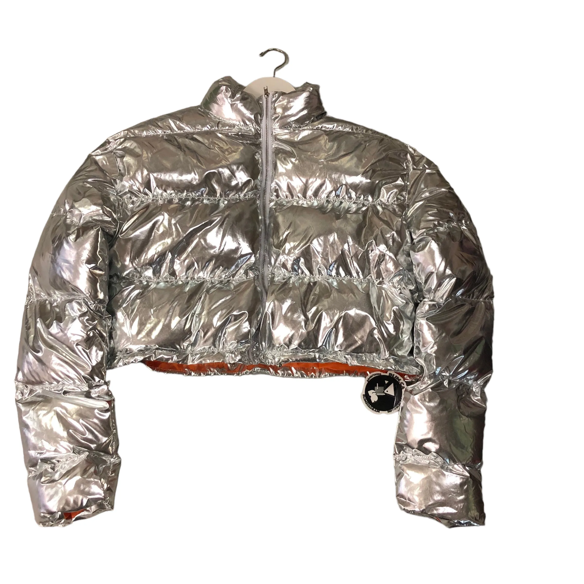 Brand New Silver Puffer Crop Jacket