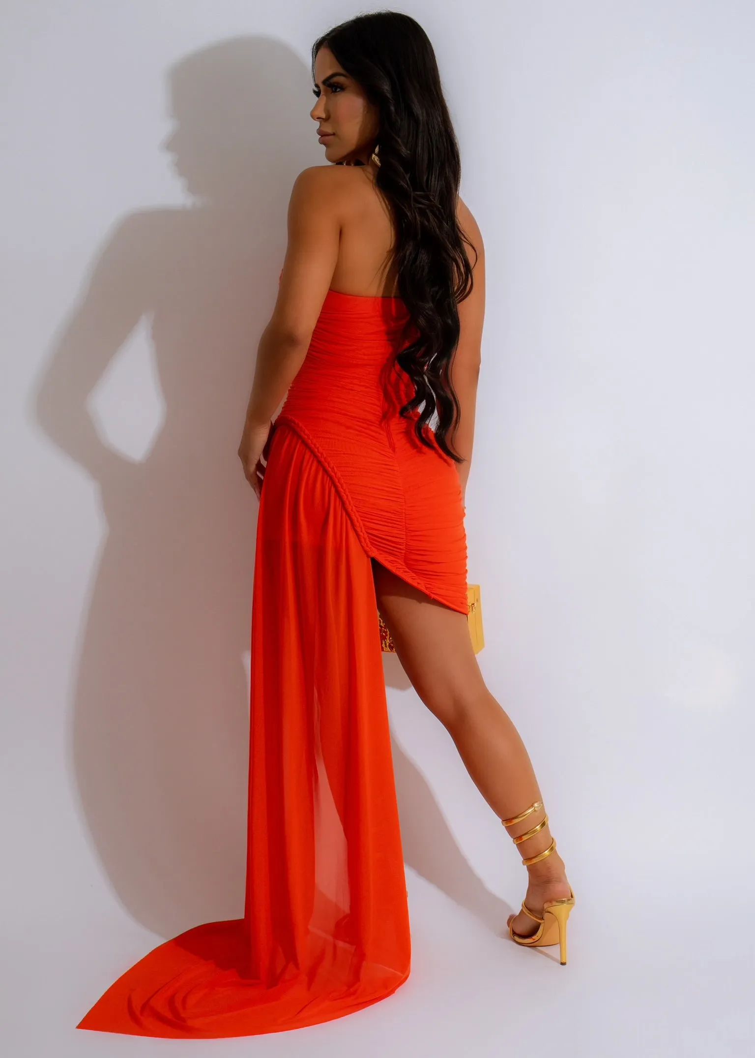 Breeze Of Love Mesh Ruched Mini Dress Orange