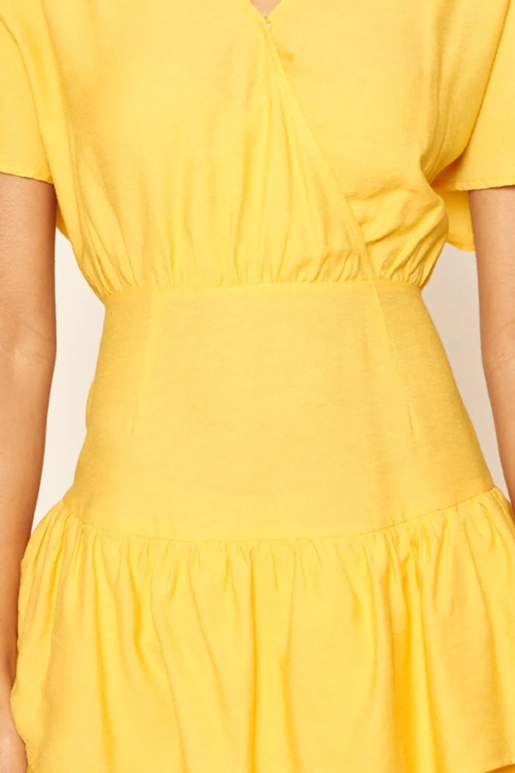 Canary Yellow Short Sleeve Ruffle Mini Dress