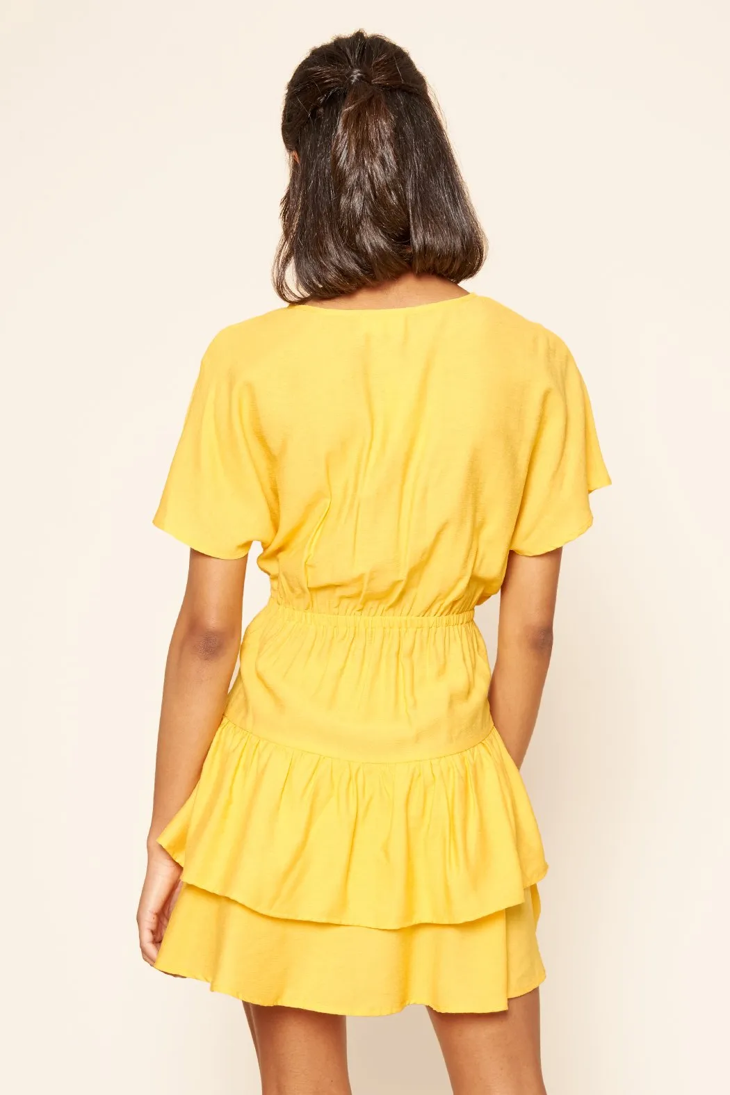 Canary Yellow Short Sleeve Ruffle Mini Dress