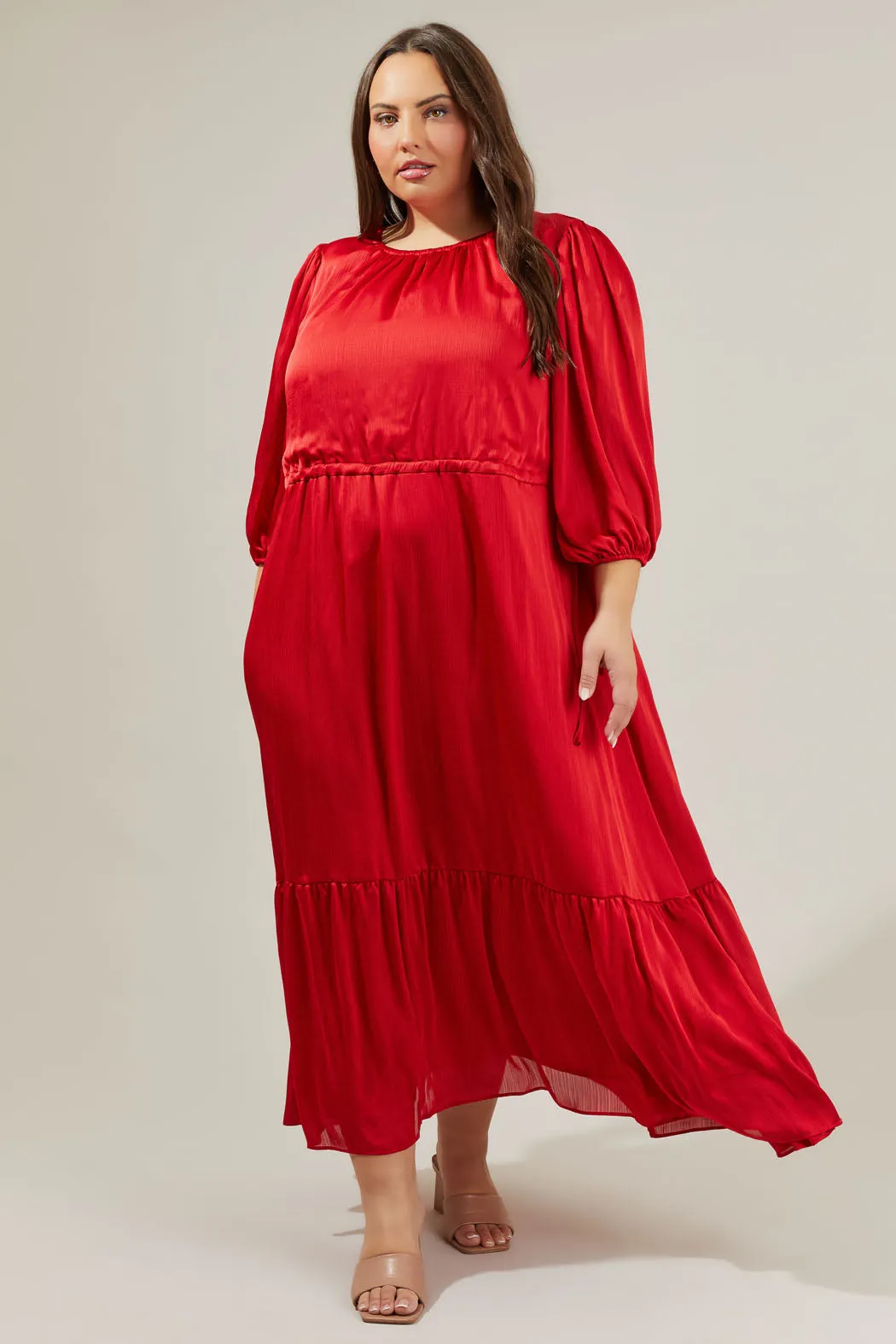 Carmine Solid Midi Dress Curve