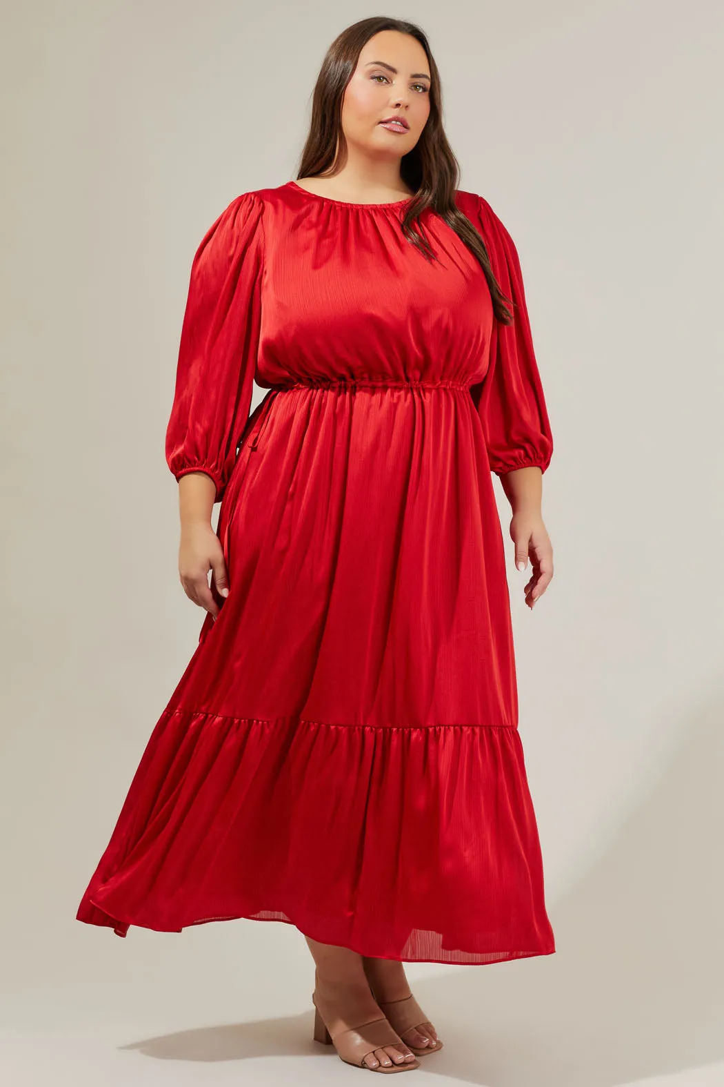 Carmine Solid Midi Dress Curve