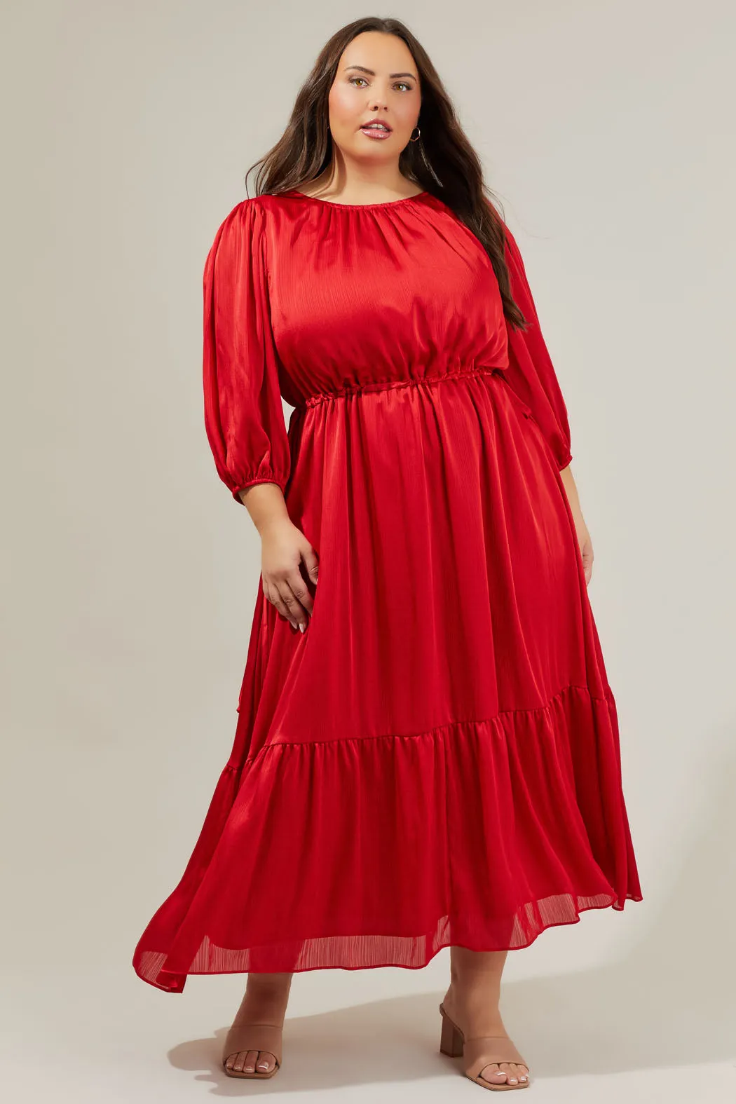 Carmine Solid Midi Dress Curve