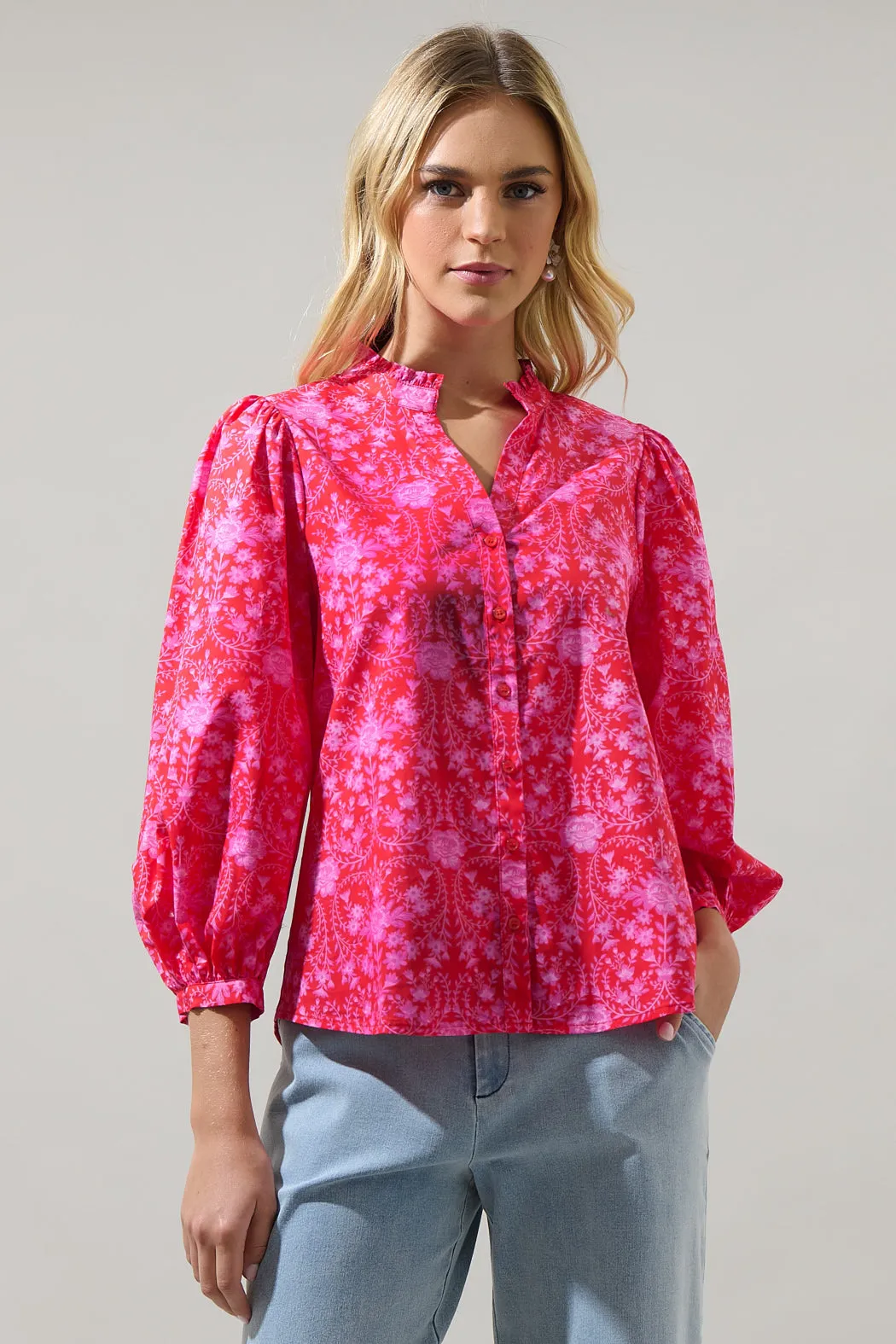 Cecy Floral Ima Button Up Top