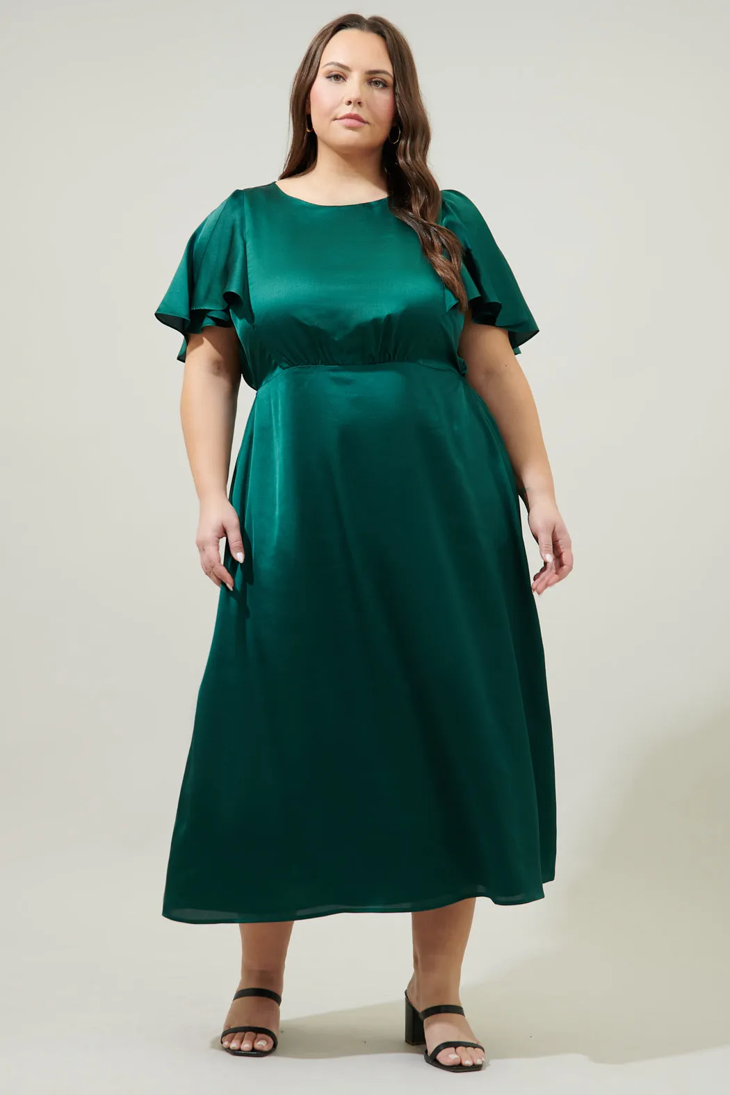 Chateau Satin Allegria Flutter Sleeve Midi Dress Curve