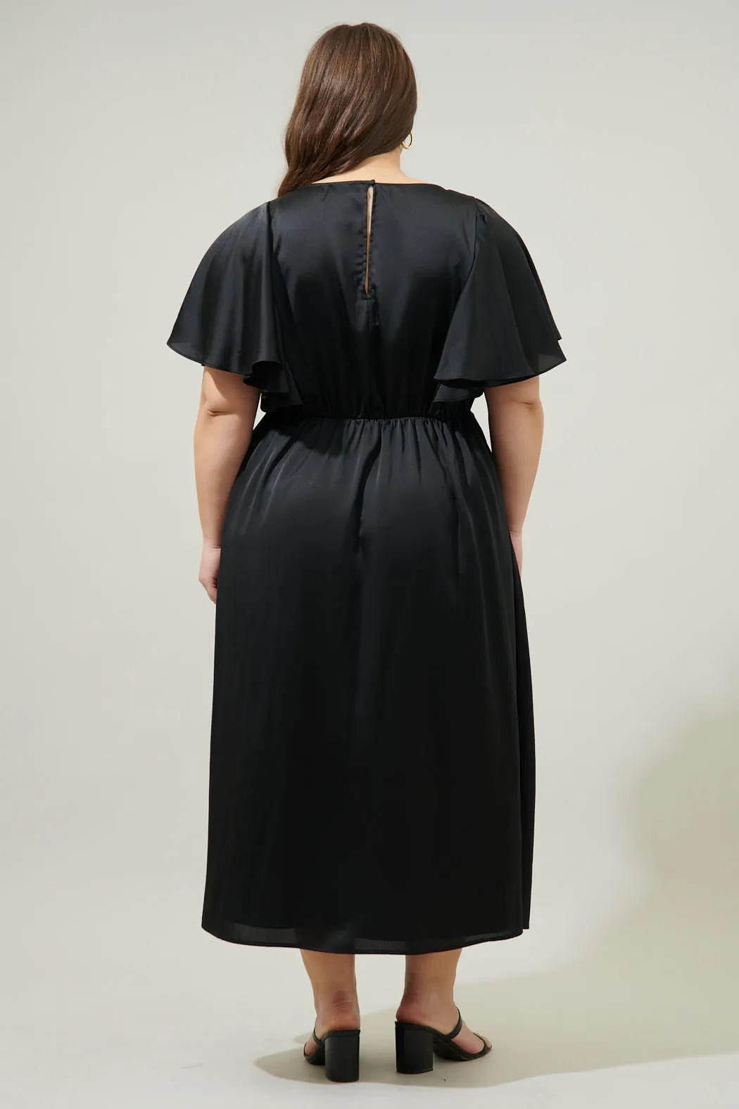 Chateau Satin Allegria Flutter Sleeve Midi Dress Curve