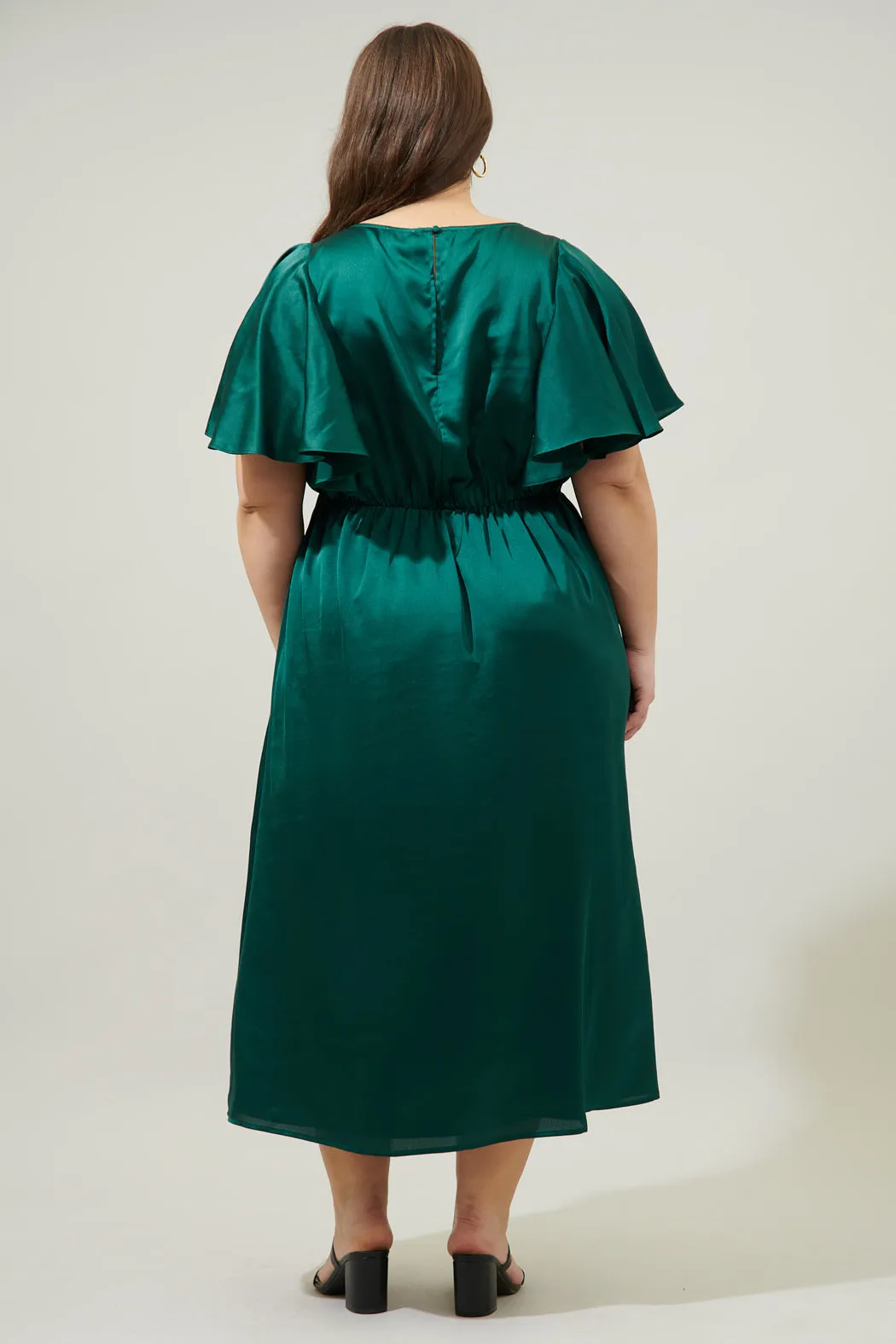 Chateau Satin Allegria Flutter Sleeve Midi Dress Curve