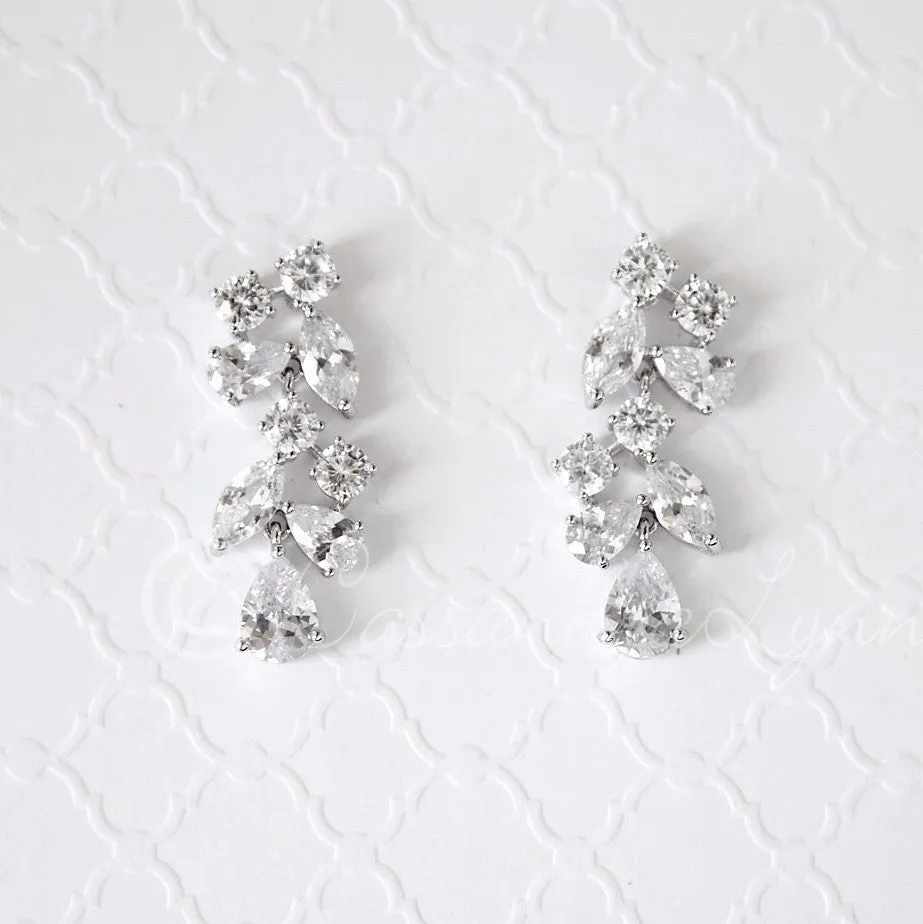 Clip-On CZ Wedding Earrings with Multi-Shape Jewels