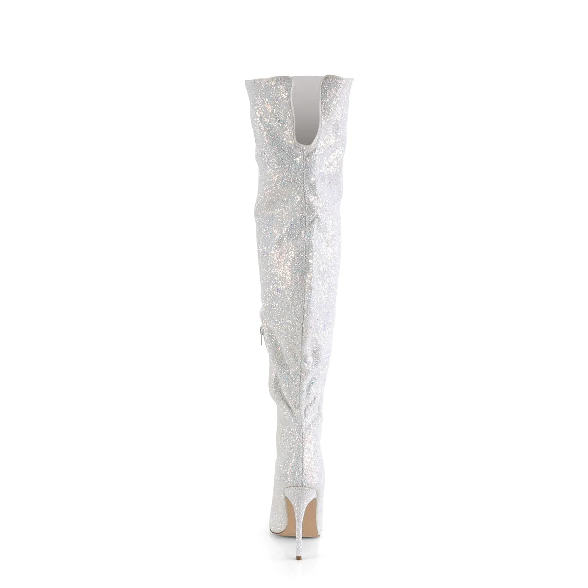 COURTLY-3015 Pleaser Shoes White Glitter Thigh High Sexy Boots