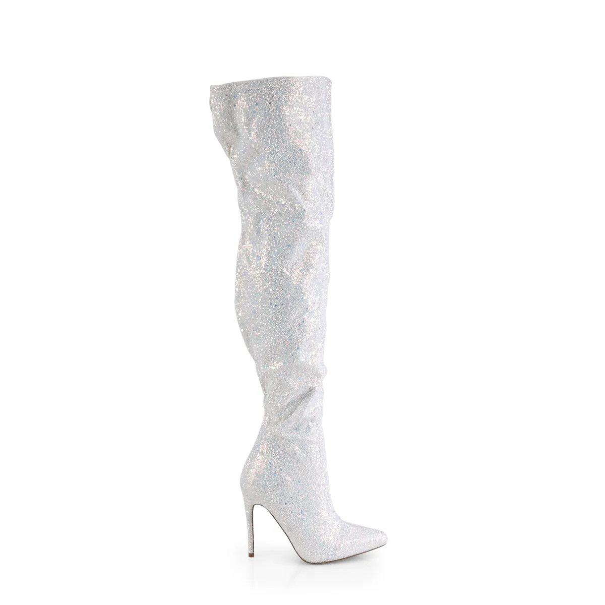 COURTLY-3015 Pleaser Shoes White Glitter Thigh High Sexy Boots