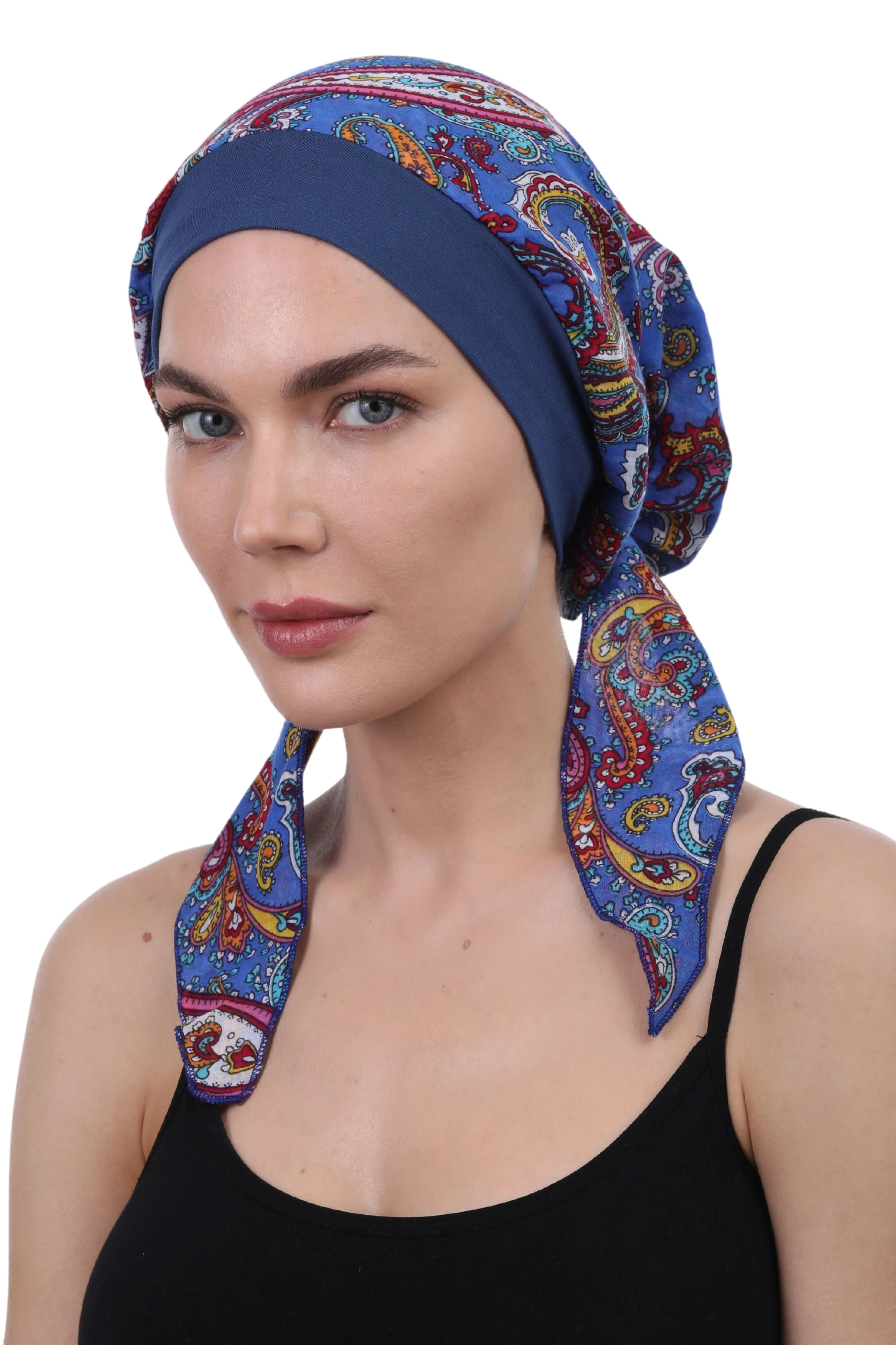 Easy Tie Pure Cotton Head Scarf with Bamboo Front