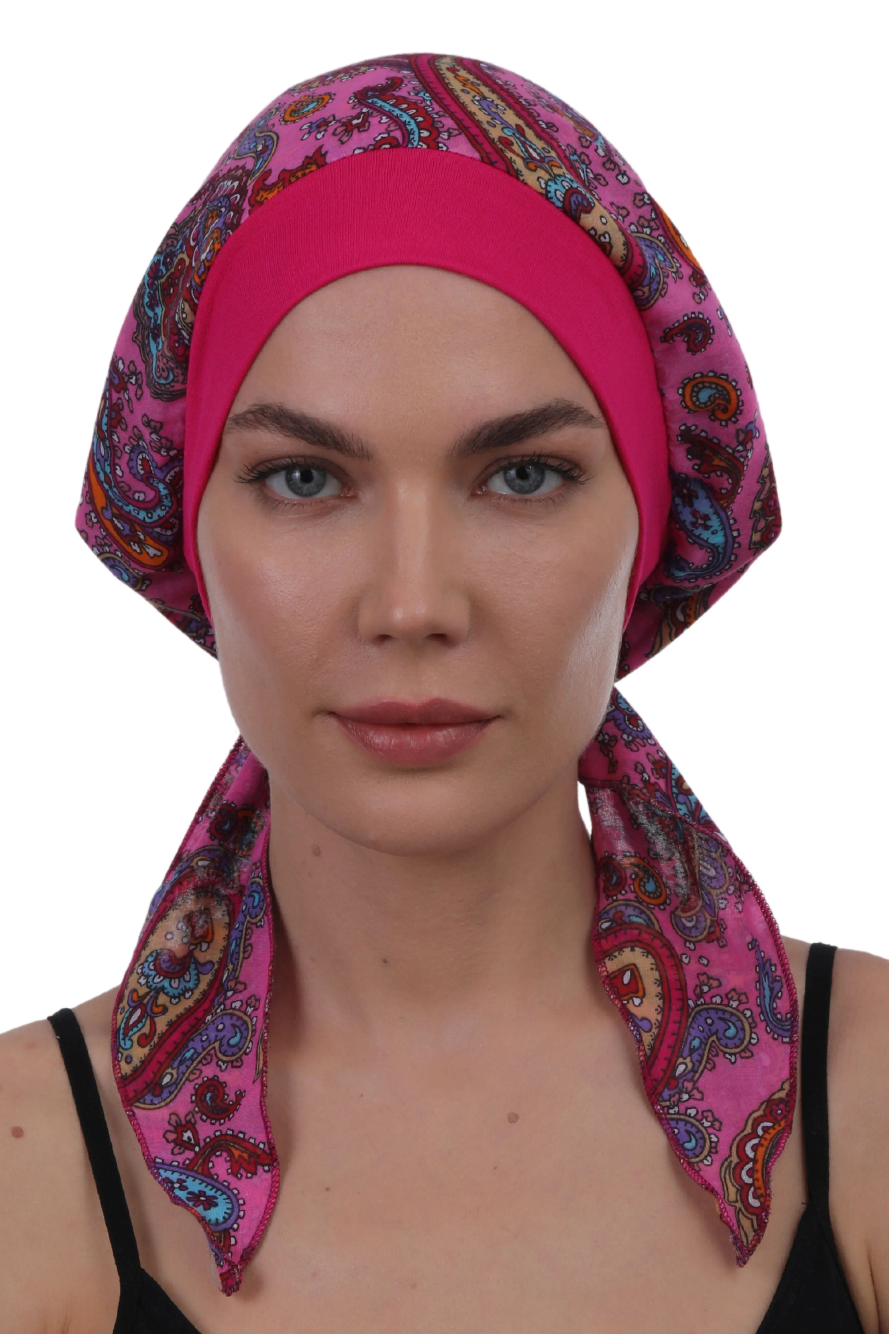 Easy Tie Pure Cotton Head Scarf with Bamboo Front