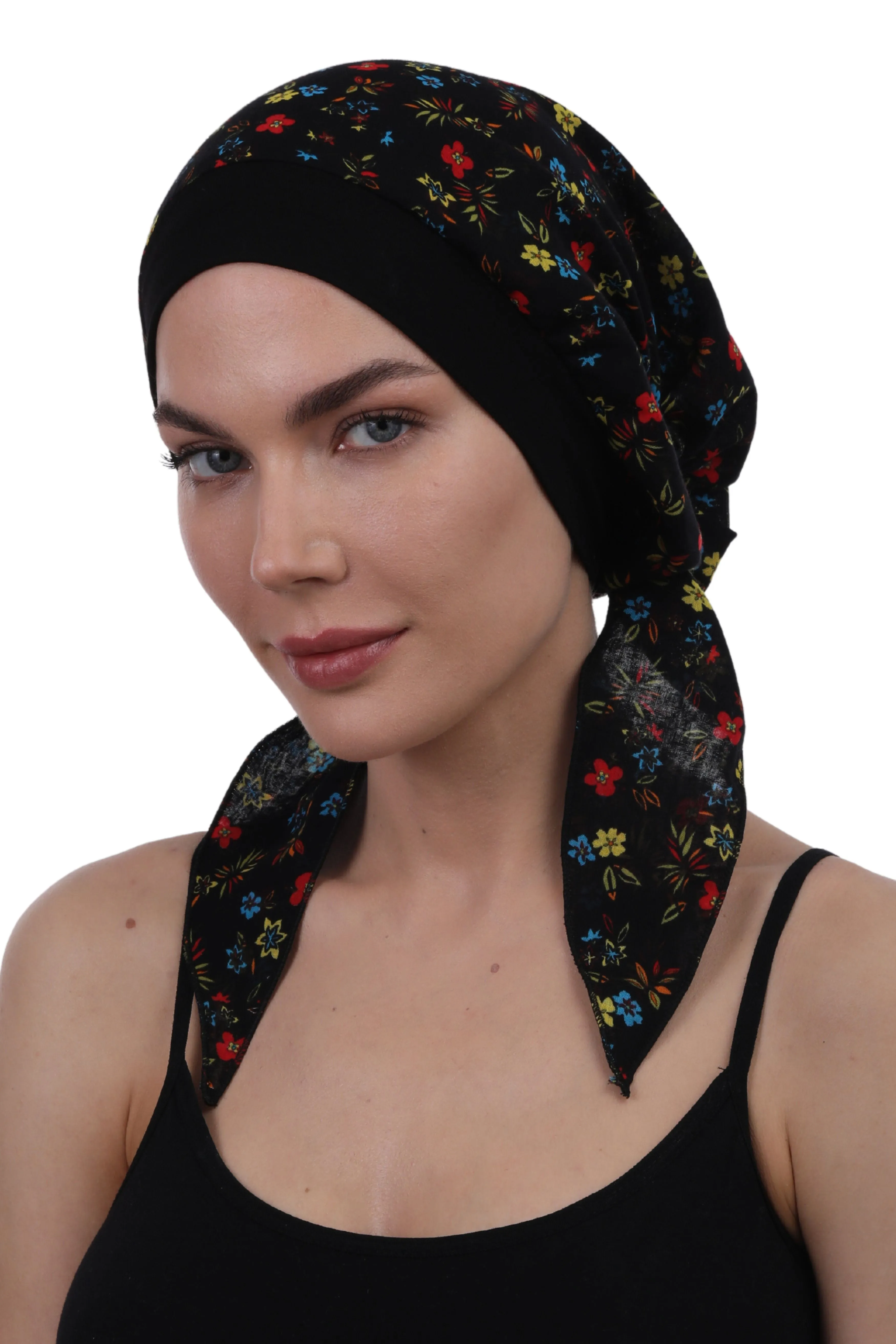 Easy Tie Pure Cotton Head Scarf with Bamboo Front