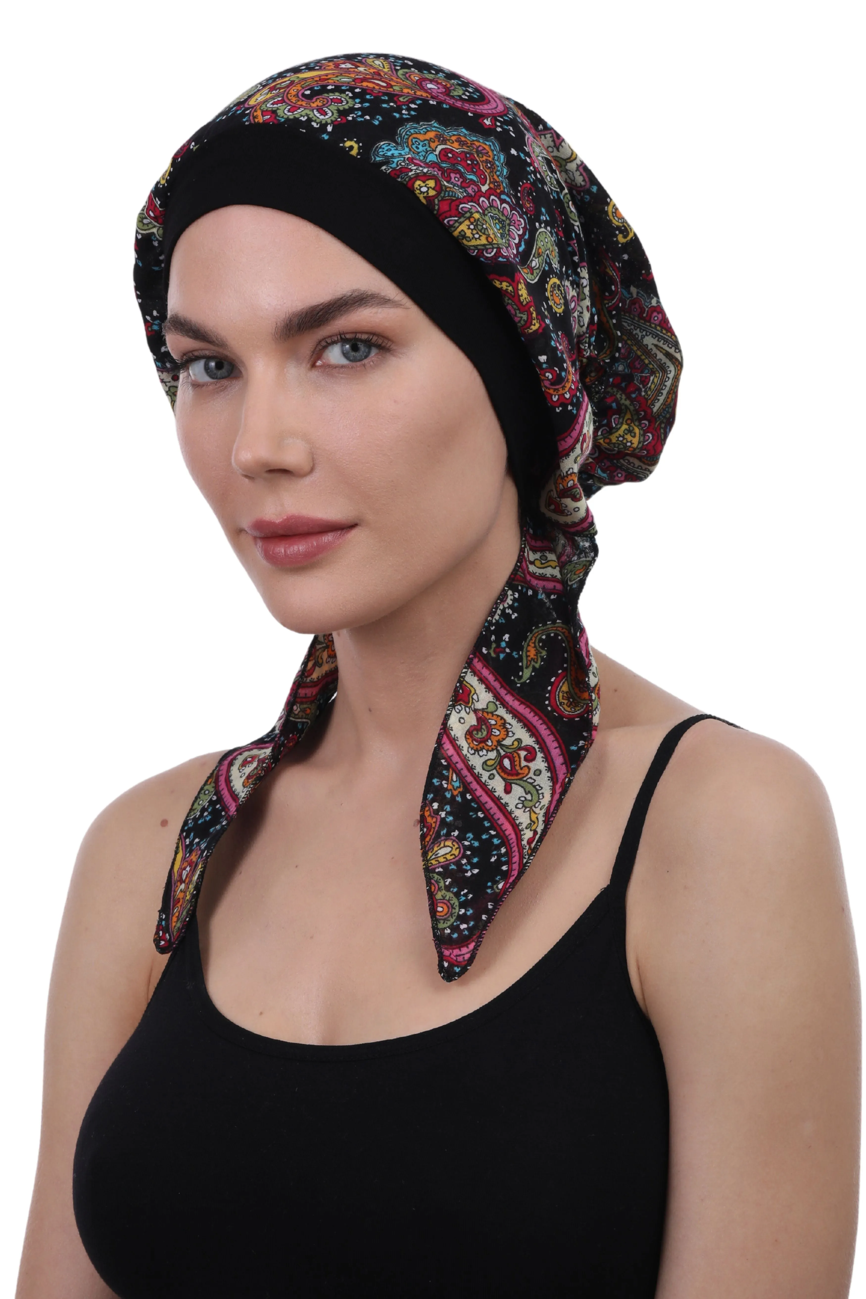 Easy Tie Pure Cotton Head Scarf with Bamboo Front