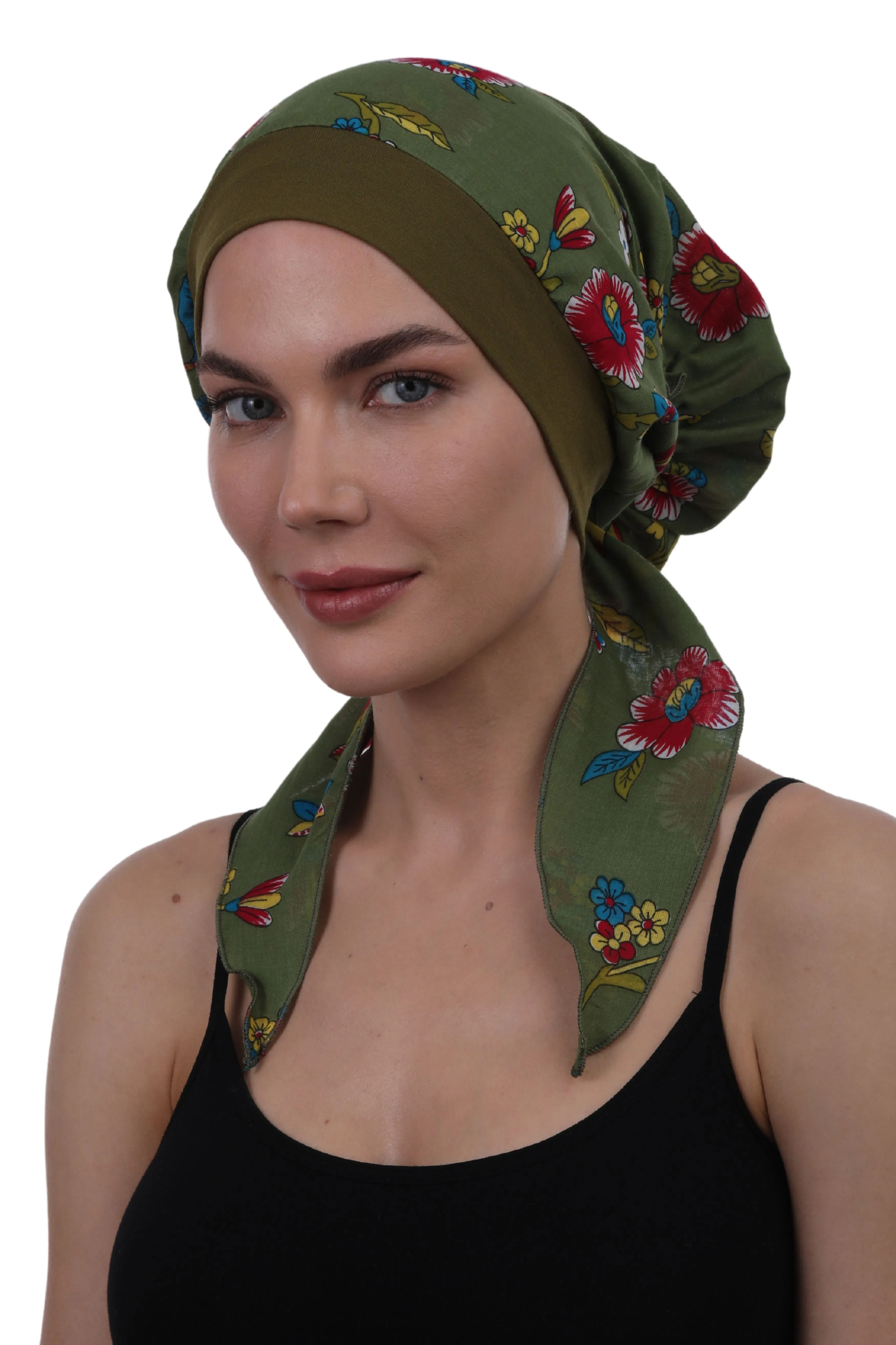 Easy Tie Pure Cotton Head Scarf with Bamboo Front