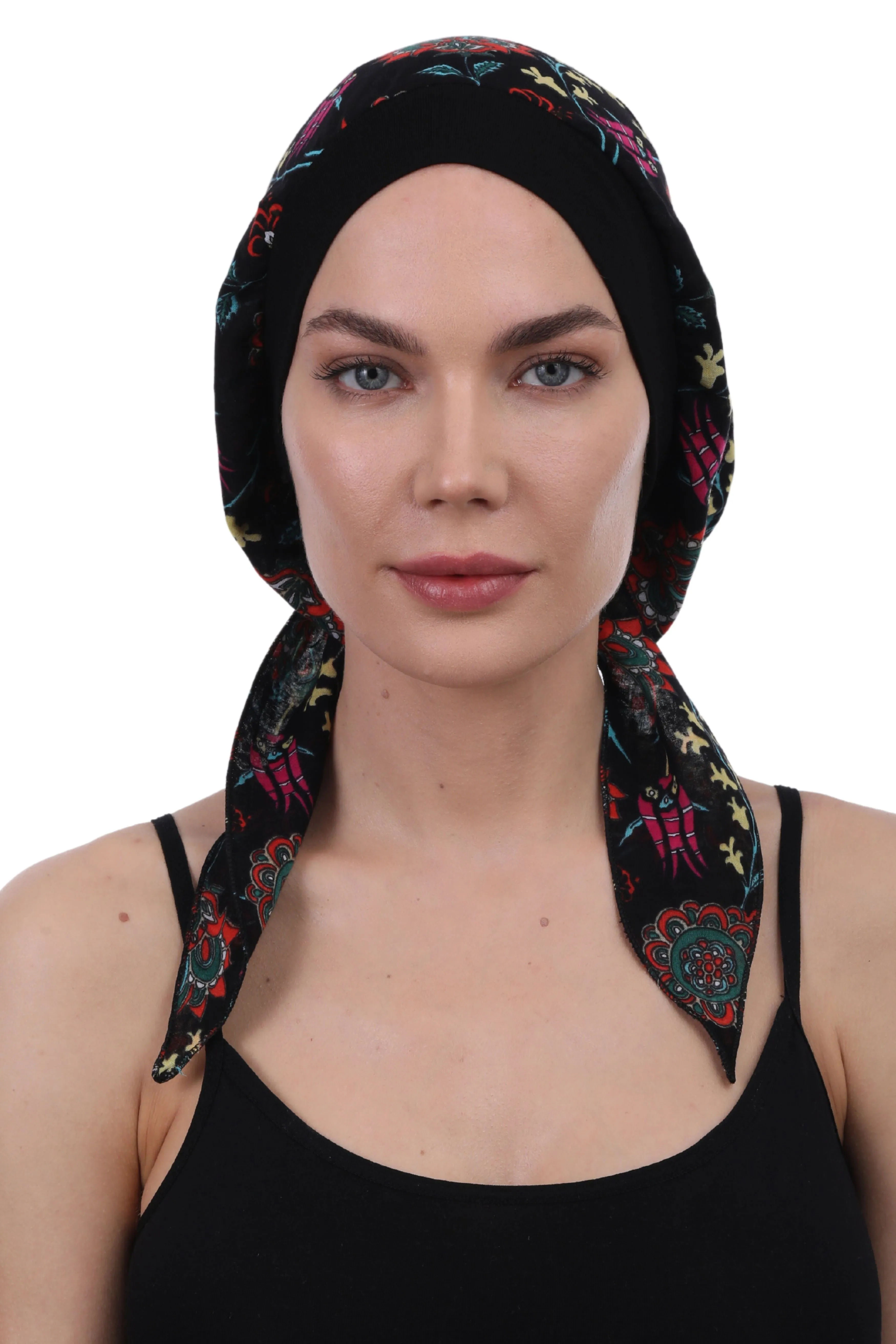 Easy Tie Pure Cotton Head Scarf with Bamboo Front