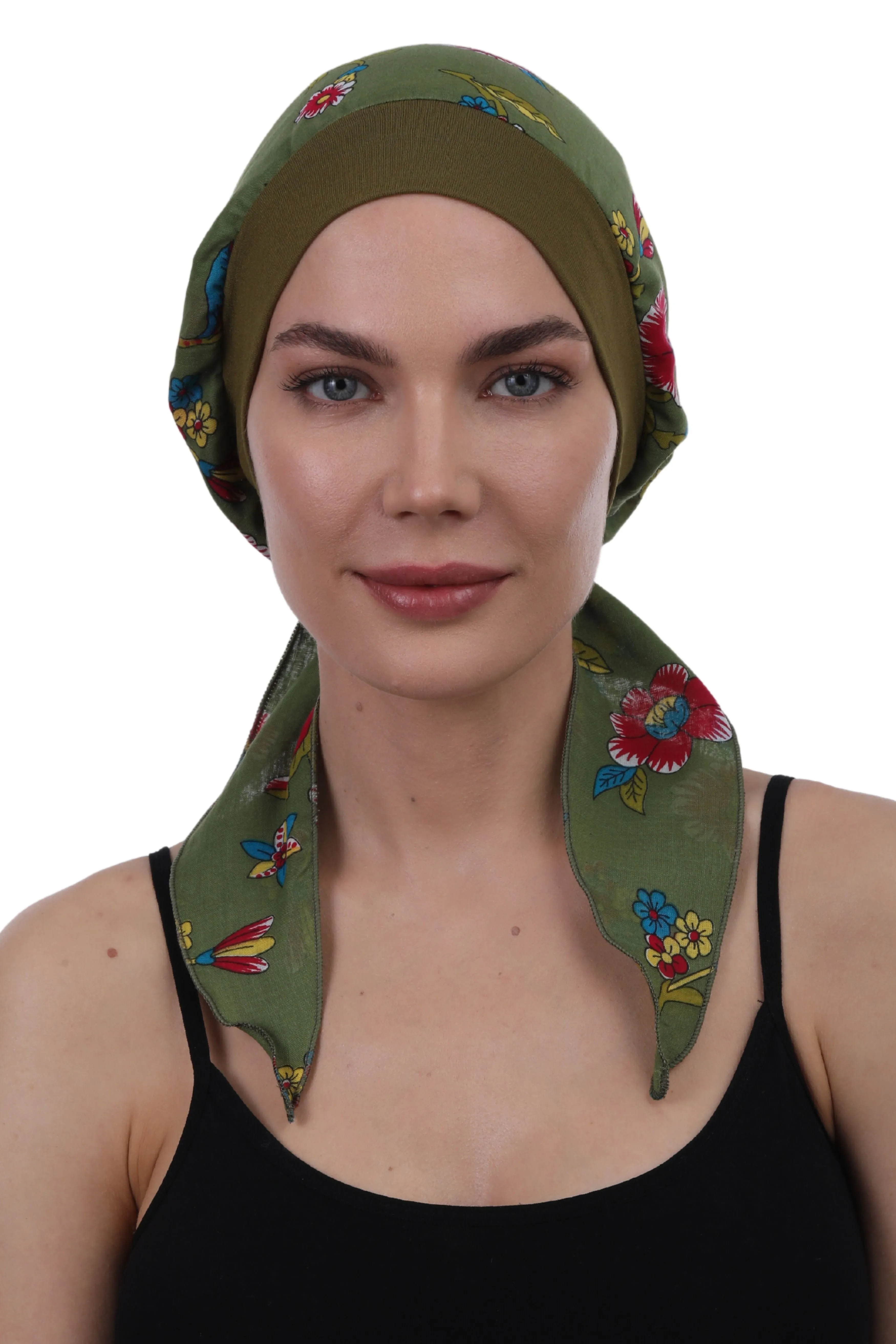 Easy Tie Pure Cotton Head Scarf with Bamboo Front