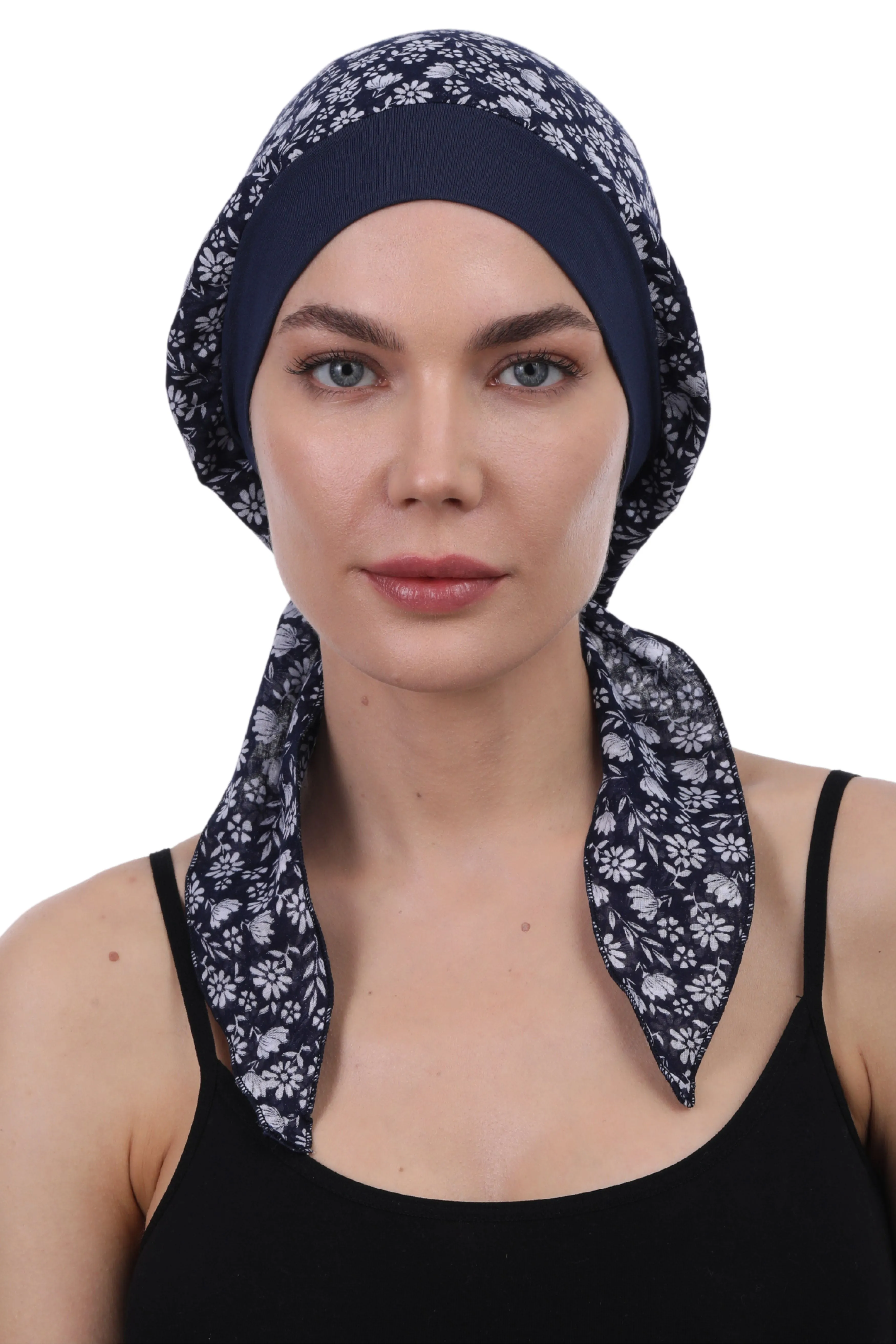 Easy Tie Pure Cotton Head Scarf with Bamboo Front