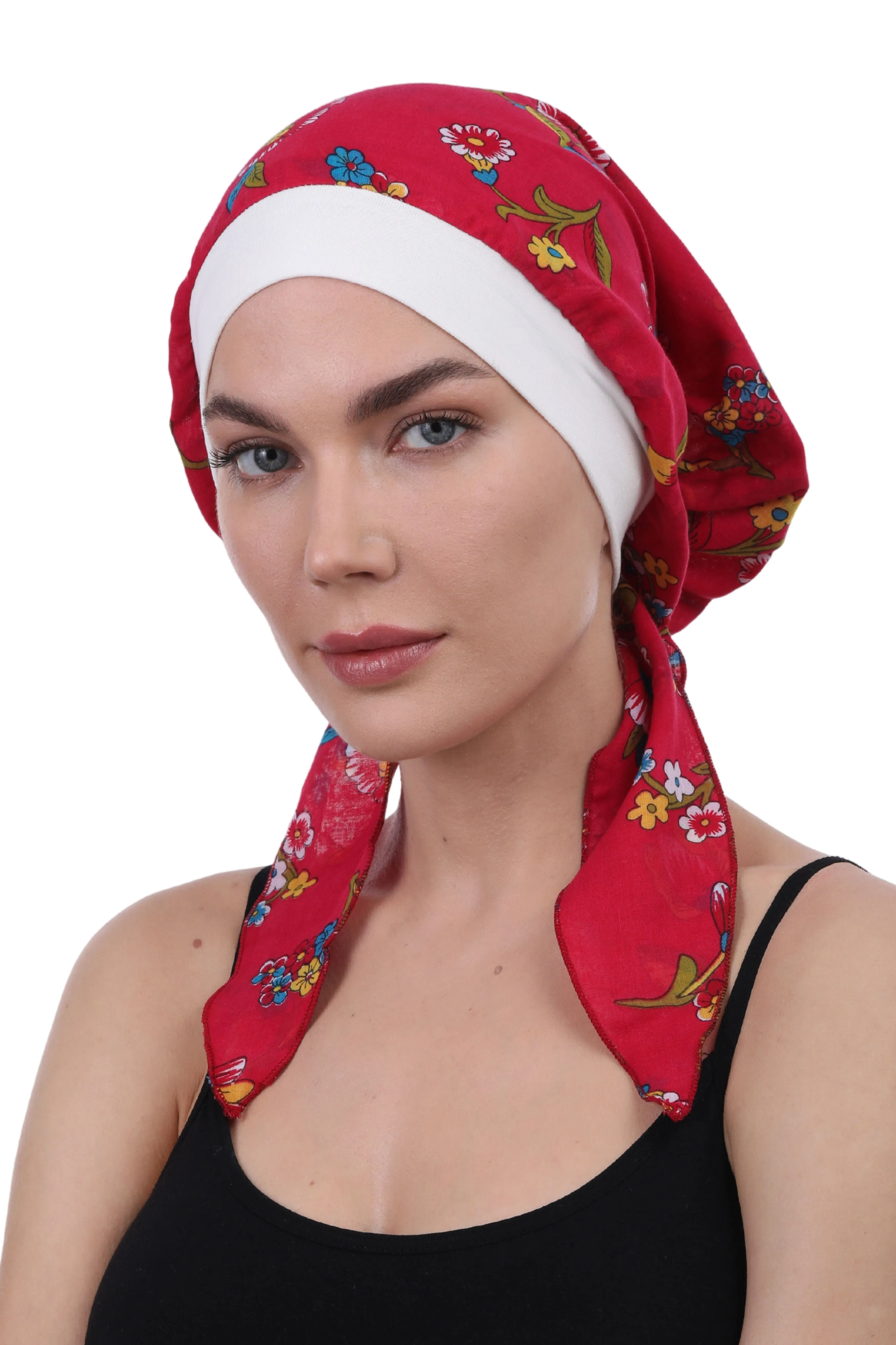 Easy Tie Pure Cotton Head Scarf with Bamboo Front