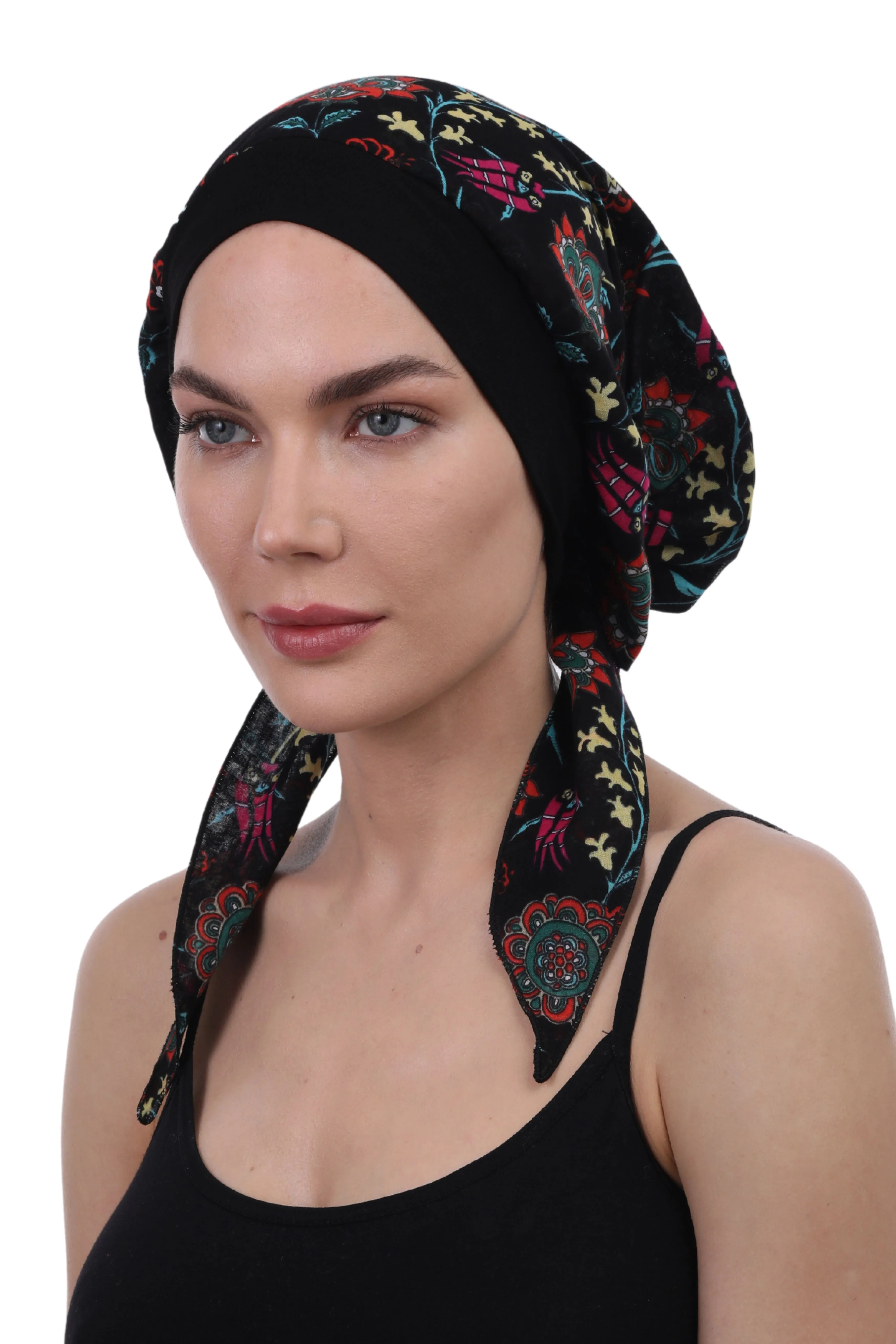 Easy Tie Pure Cotton Head Scarf with Bamboo Front