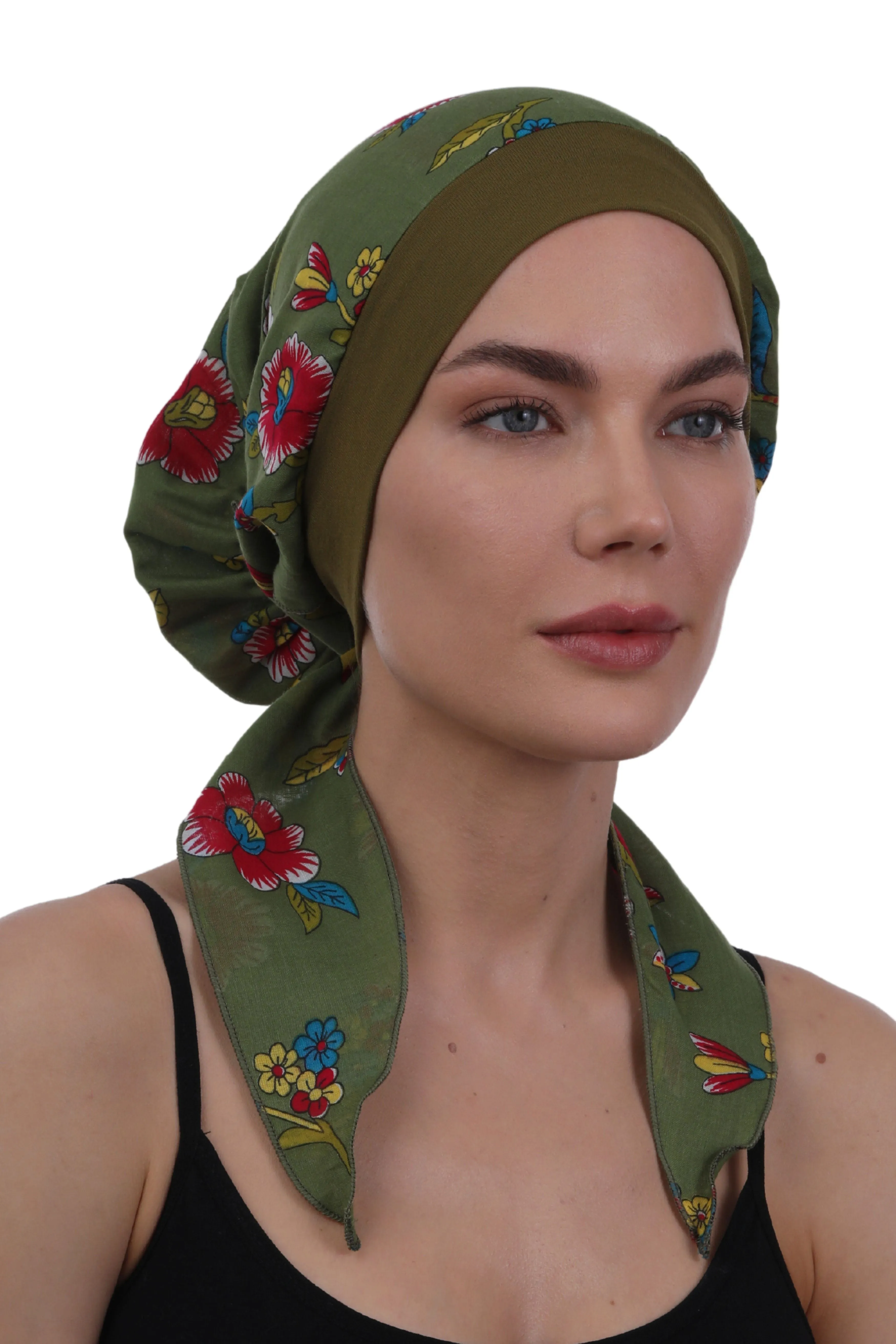 Easy Tie Pure Cotton Head Scarf with Bamboo Front