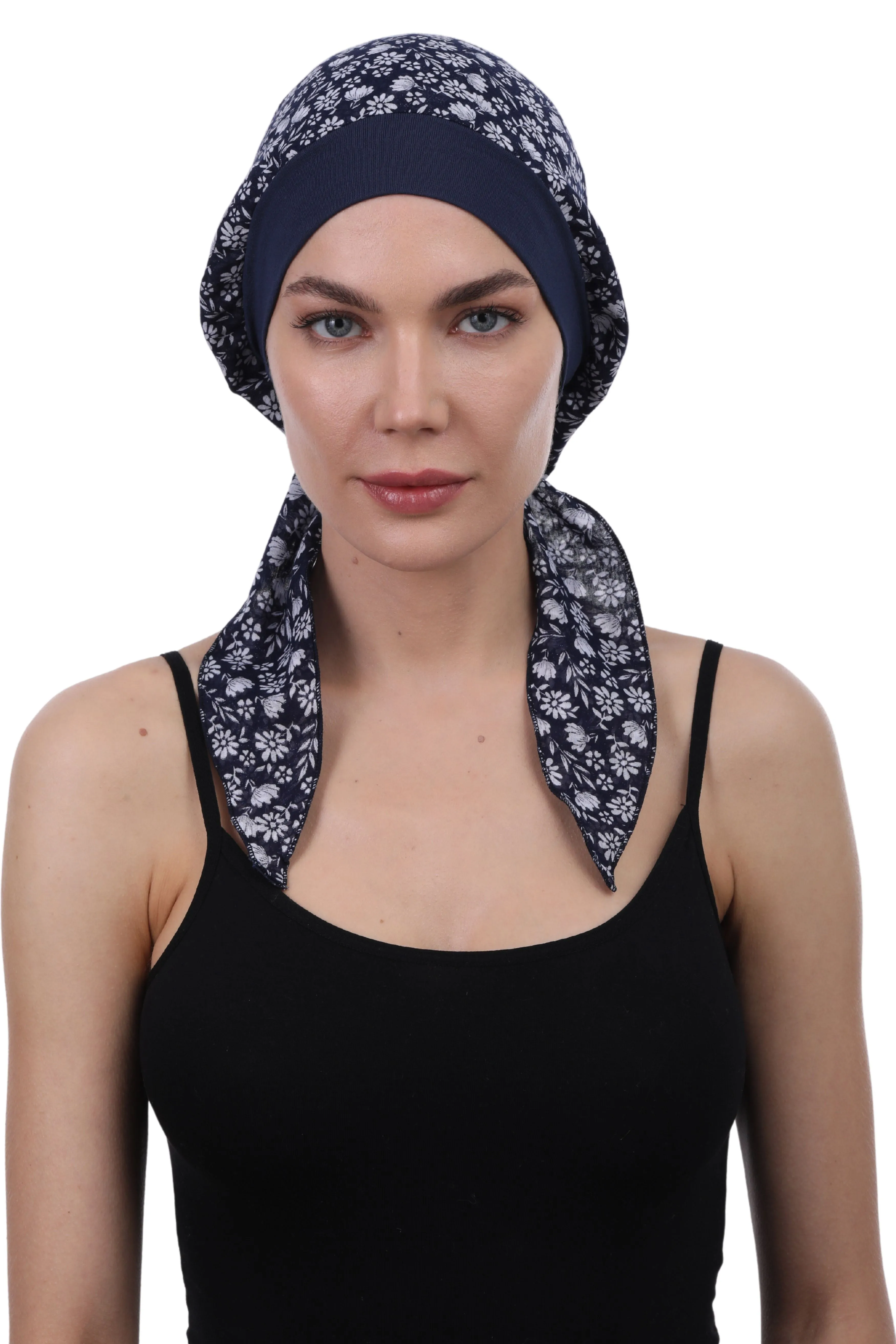 Easy Tie Pure Cotton Head Scarf with Bamboo Front