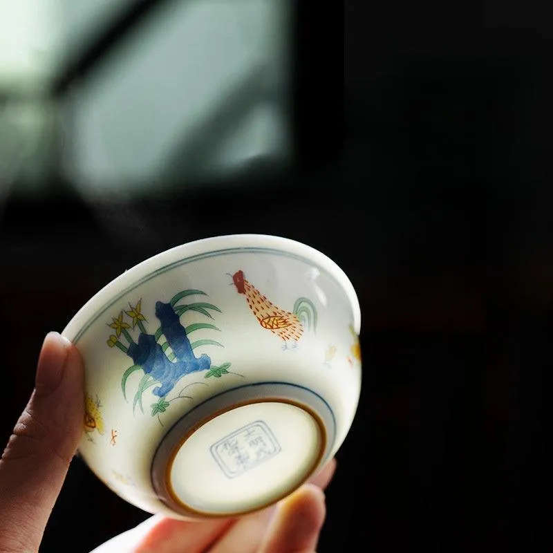 Exquisite Handcrafted Chenghua Doucai Chicken Cups – A Symbol of Harmony and Prosperity