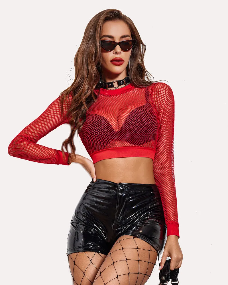 Fishnet Crop Top Long Sleeve Fishnet Shirt