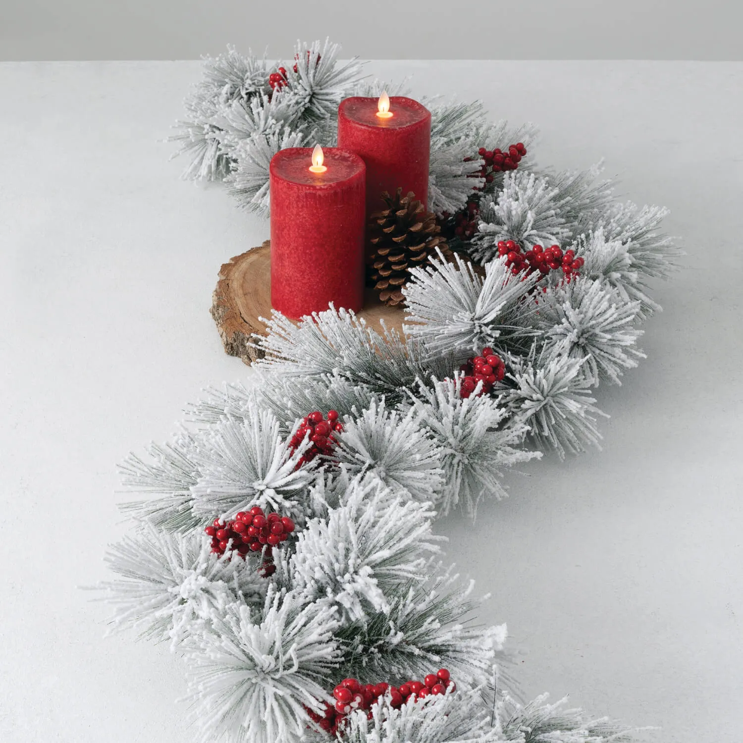 Flocked Pine and Berry Christmas Garland