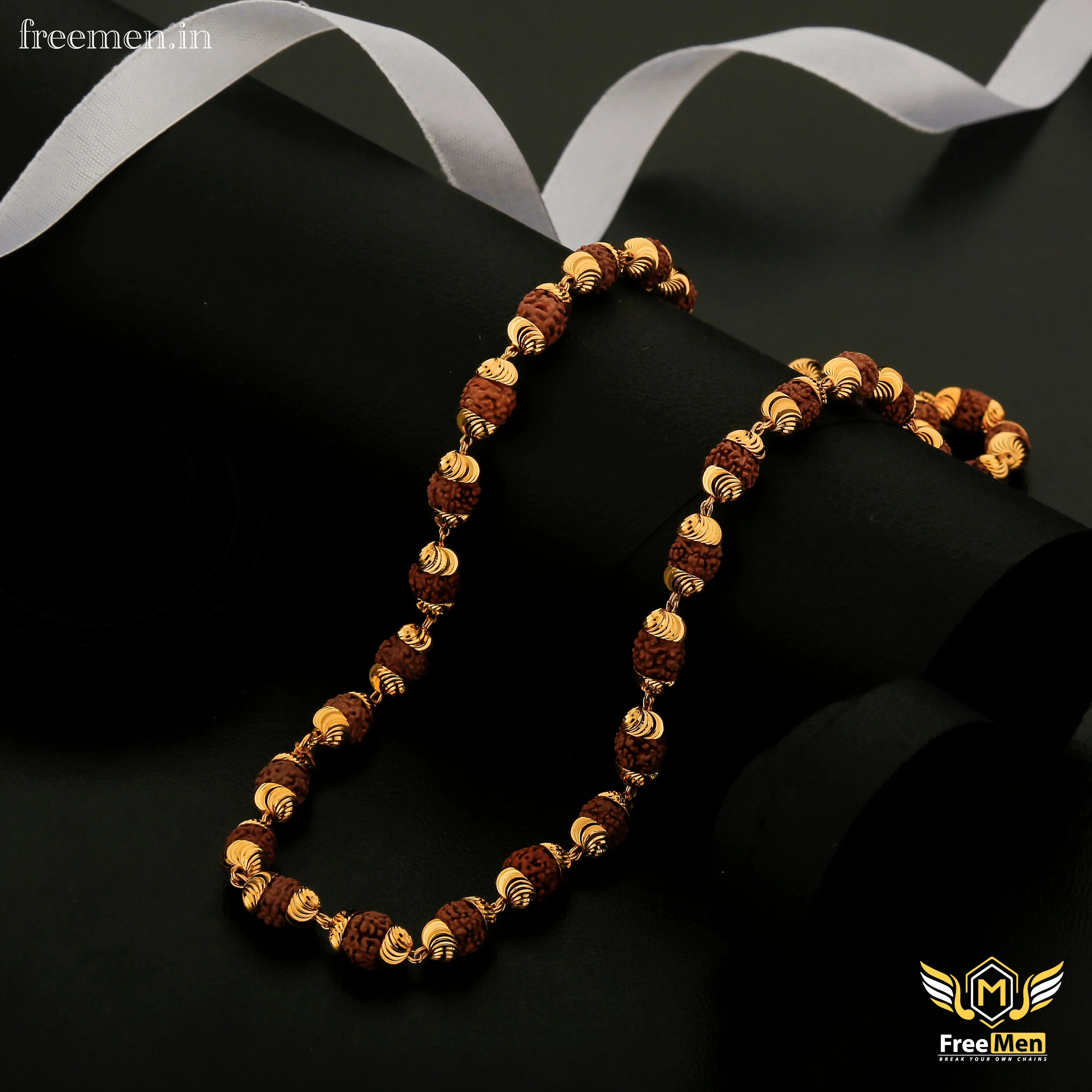 Freemen Brown Gold Plated Rudraksha Mala - FM057