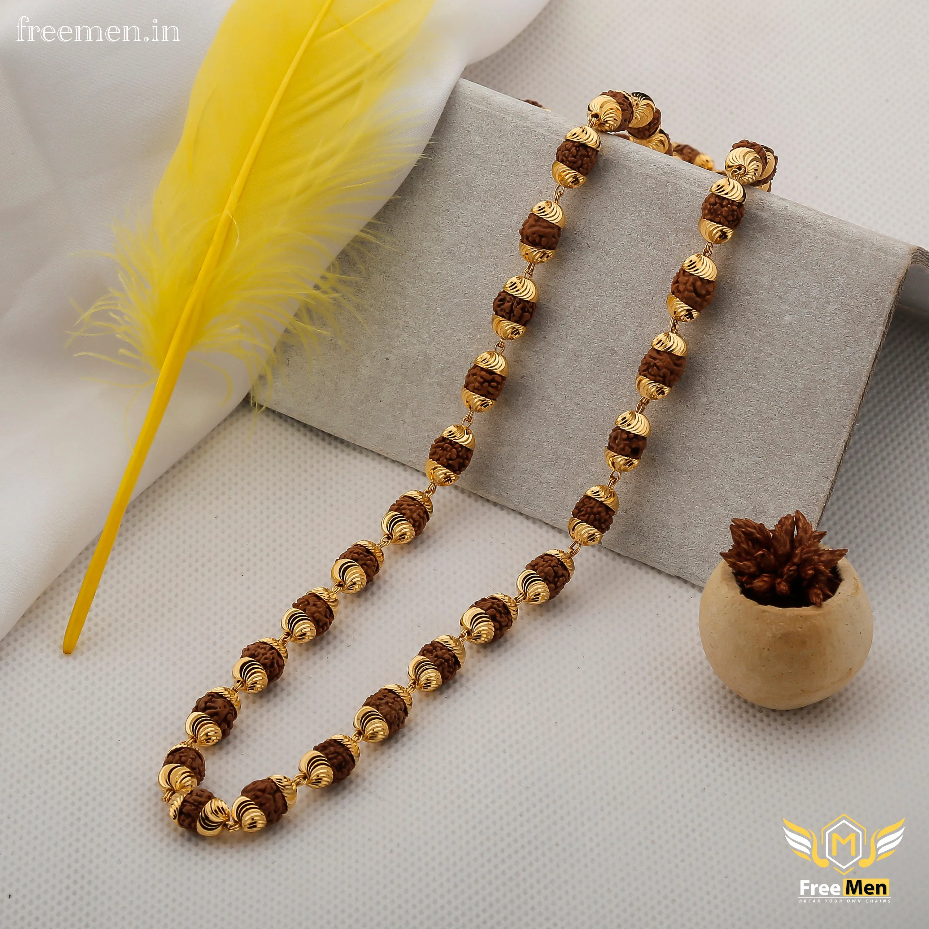 Freemen Brown Gold Plated Rudraksha Mala - FM057