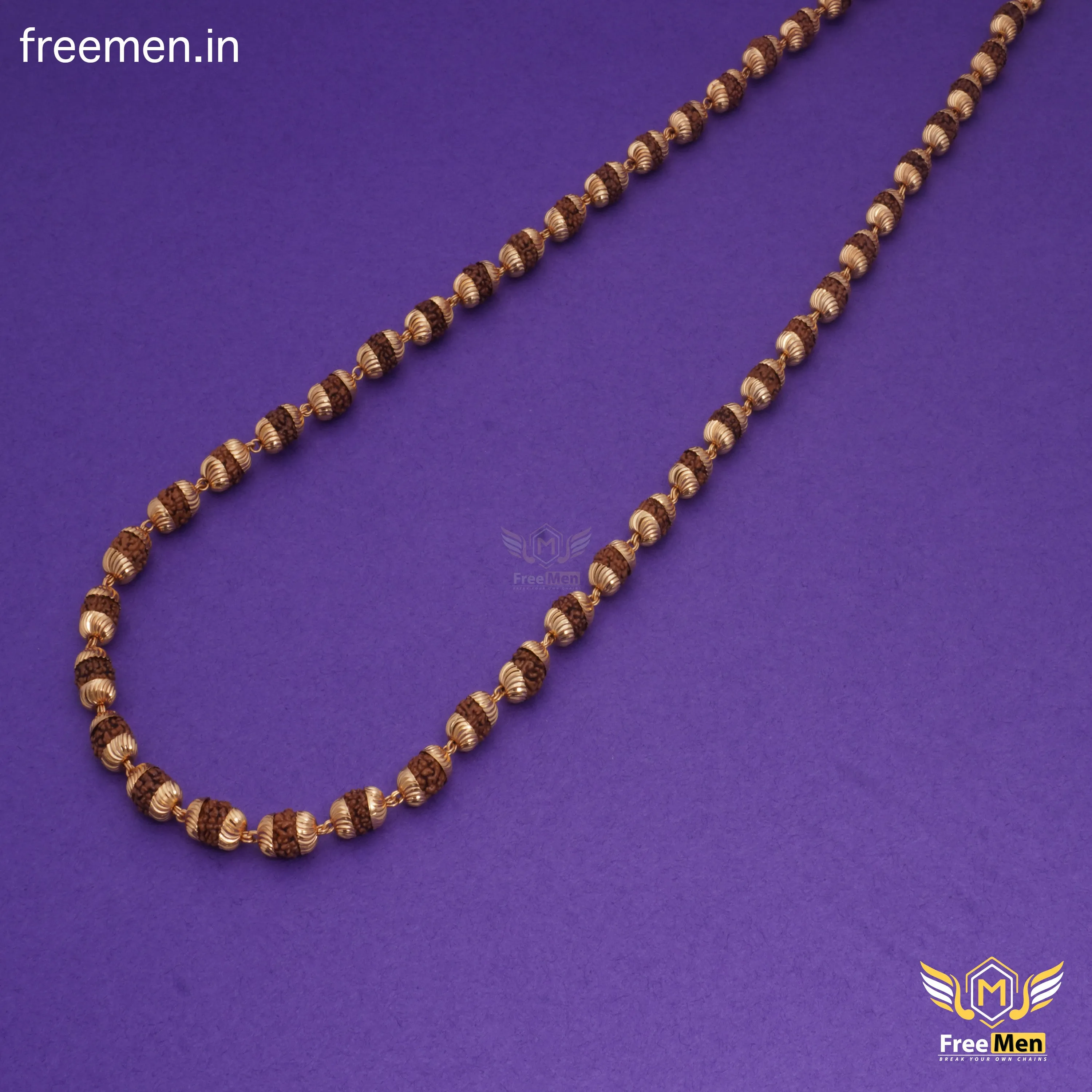 Freemen CNC CAP Brown Golden Plated Rudraksha Mala - FM126