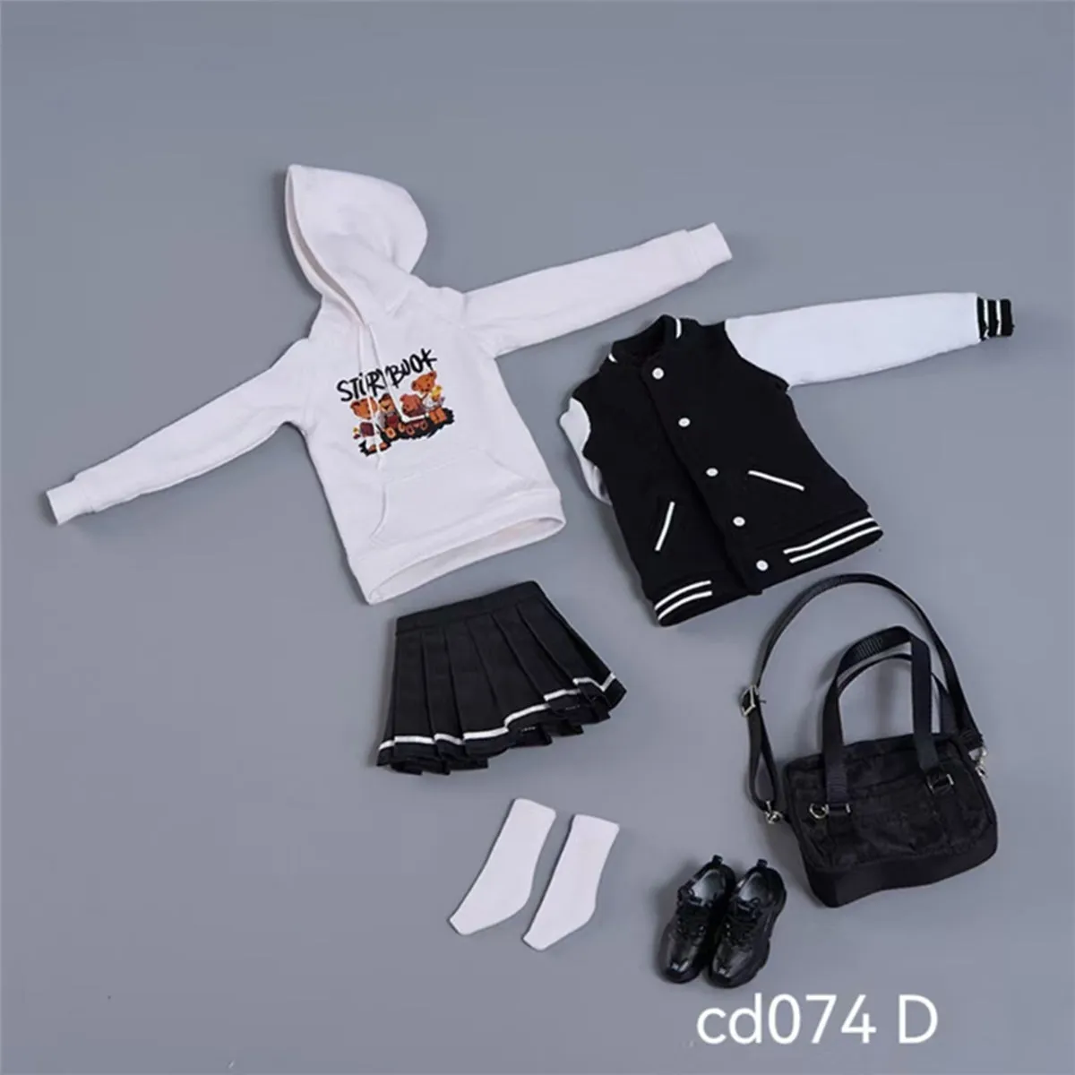 HiPlay Cdtoys, Baseball Jacket Hooded Sweatshirt and Pleated Skirt Set, Figure Doll Clothes