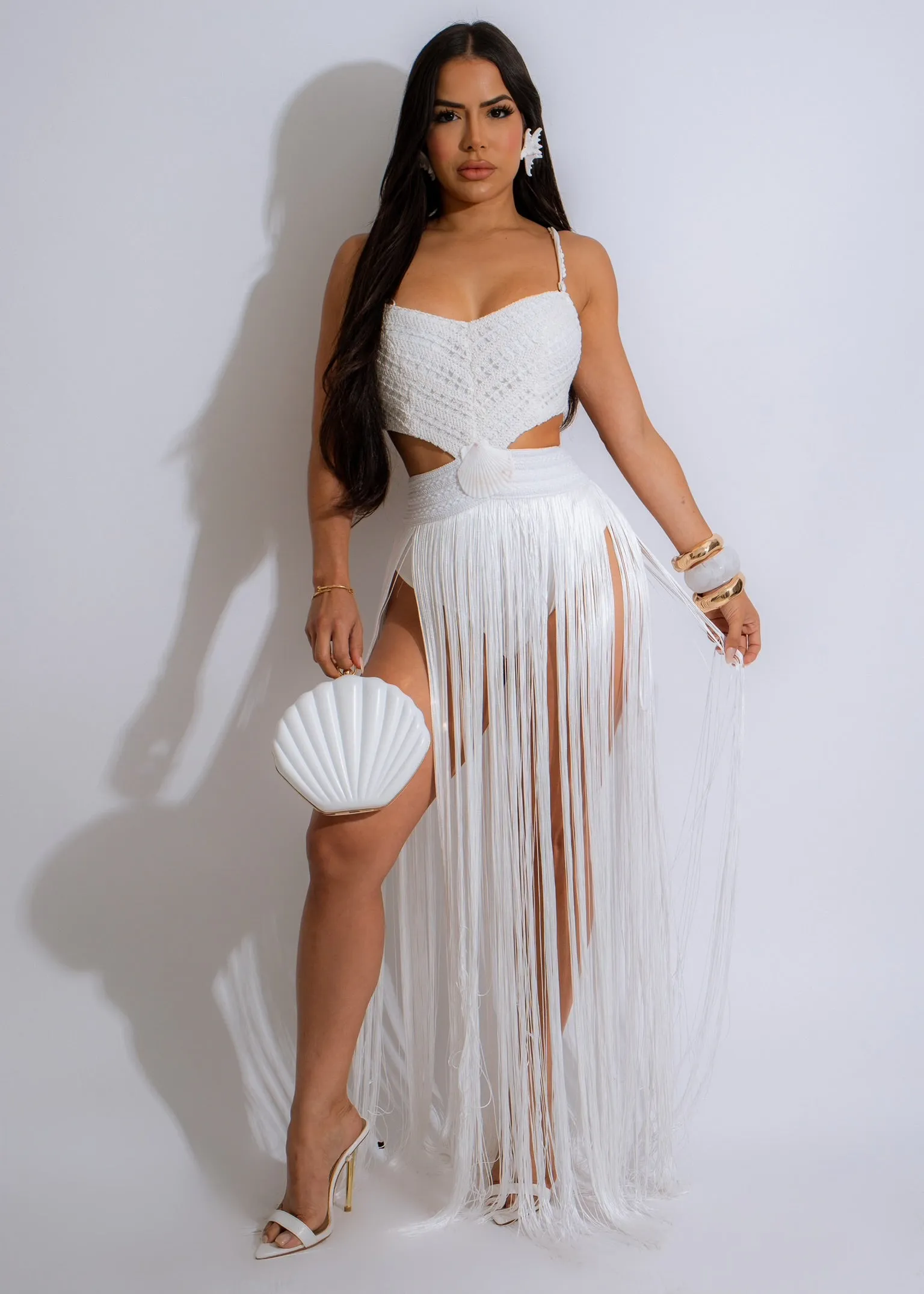 Iconic Girl Fringes Maxi Dress White