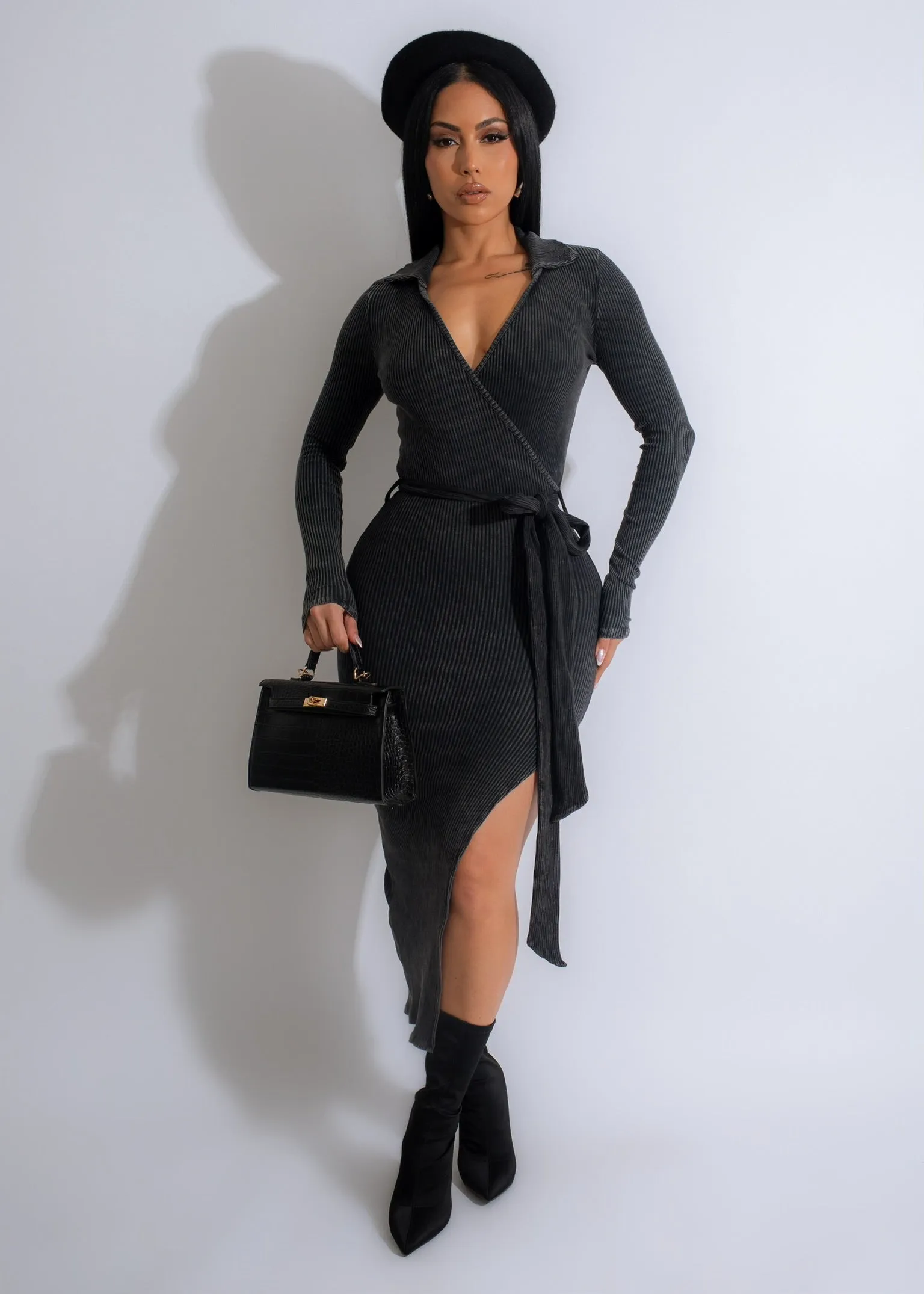 In Control Ribbed Midi Dress Black