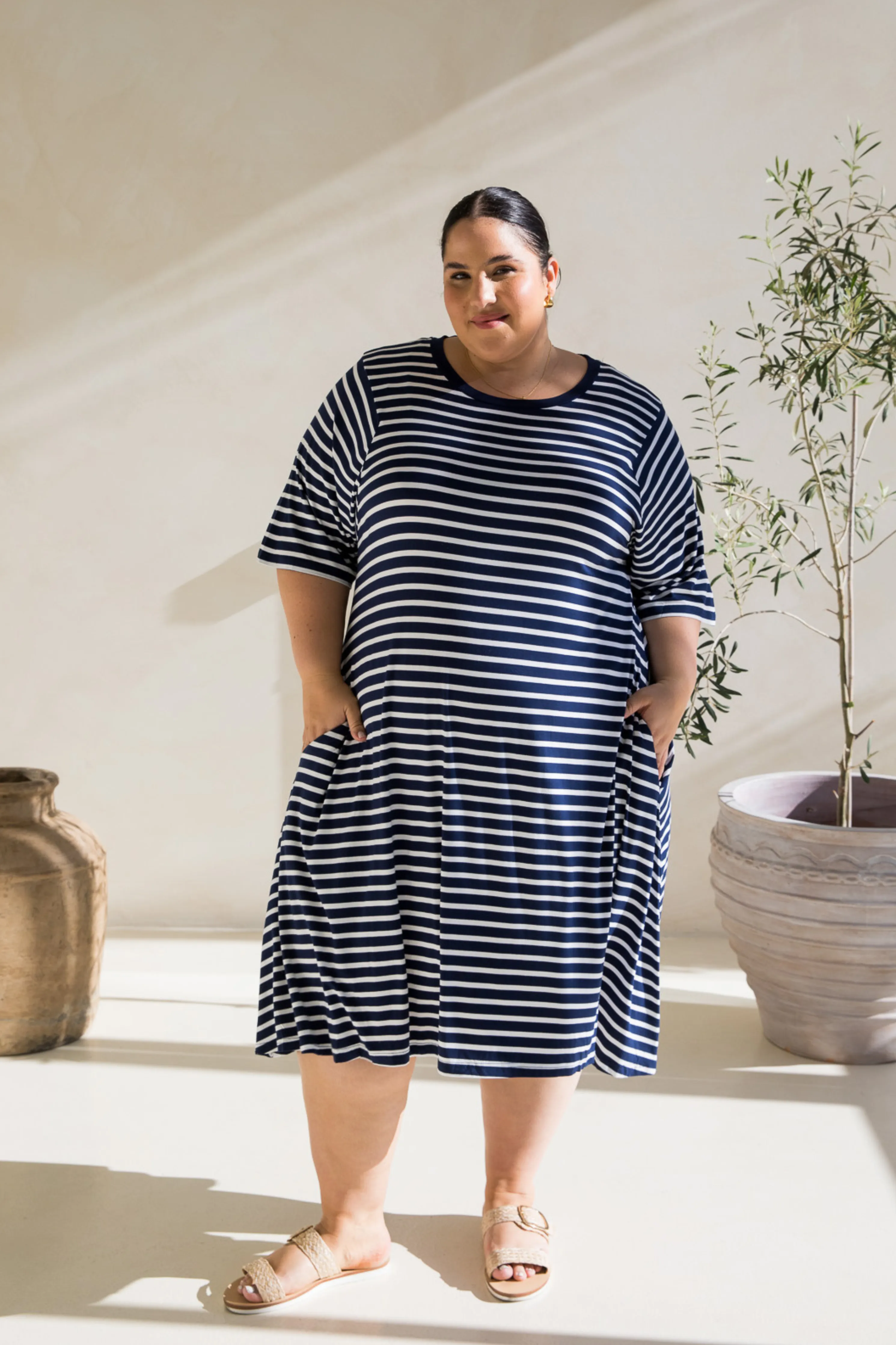 Kiana Dress in Navy/White Stripe