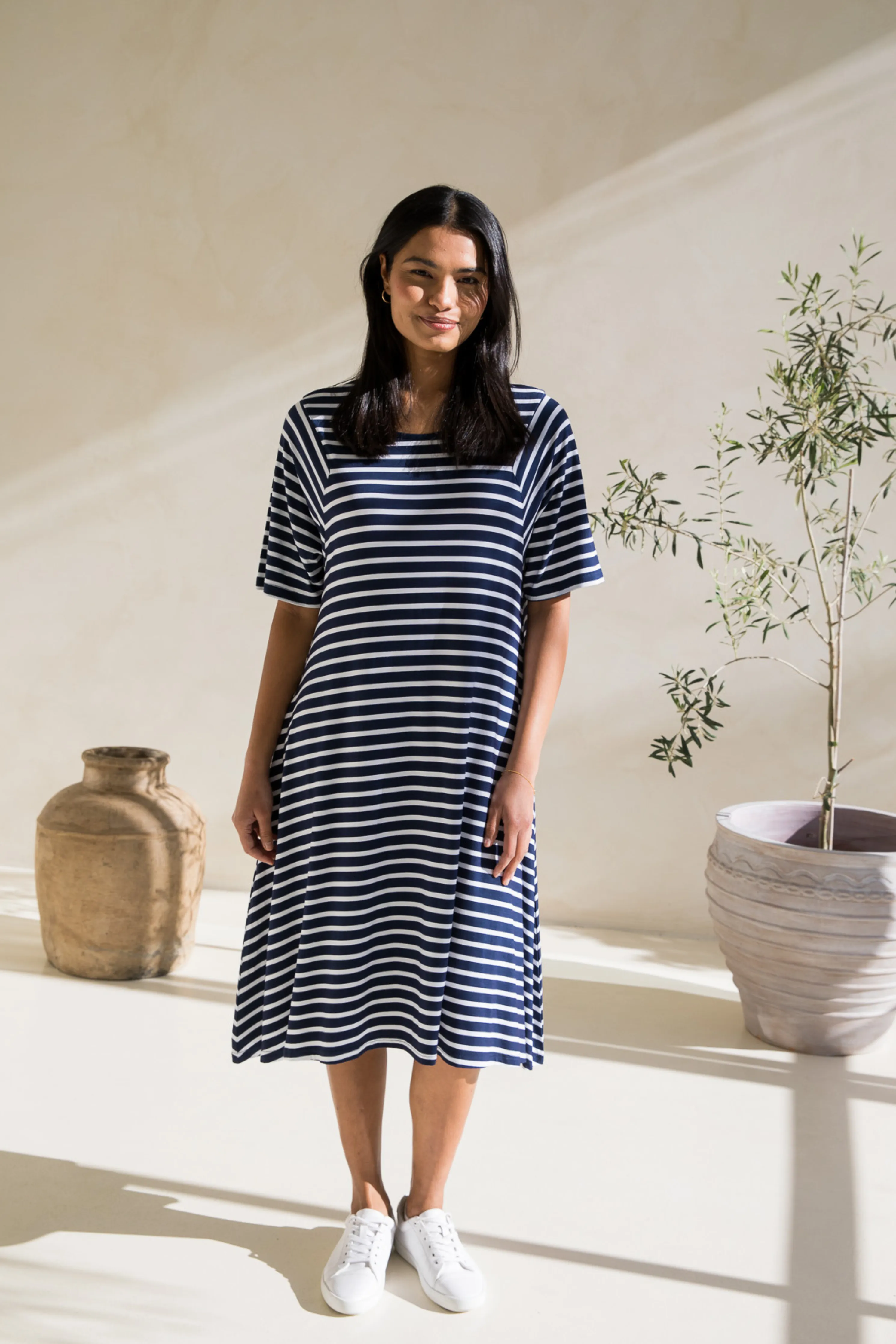 Kiana Dress in Navy/White Stripe