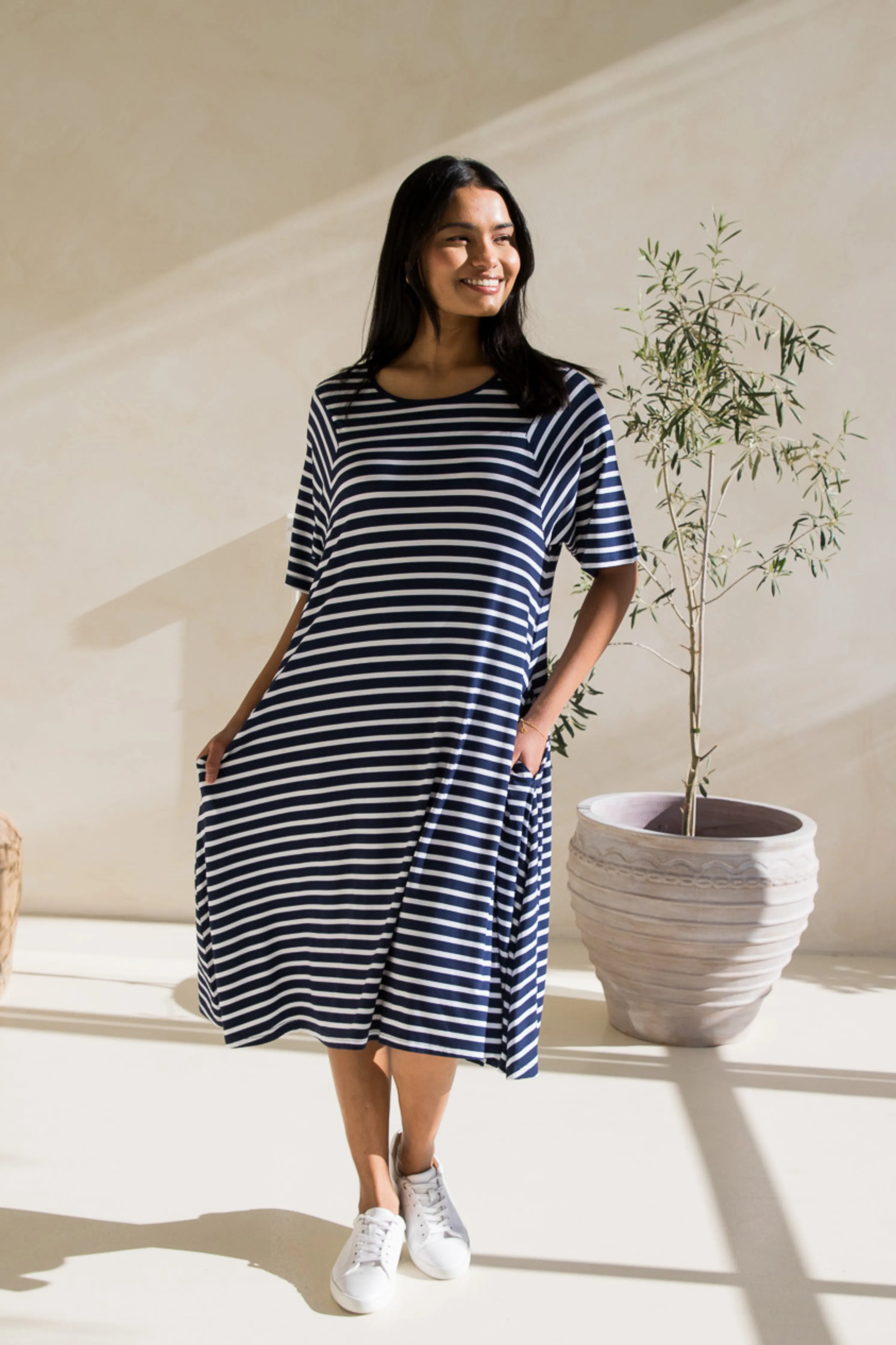 Kiana Dress in Navy/White Stripe