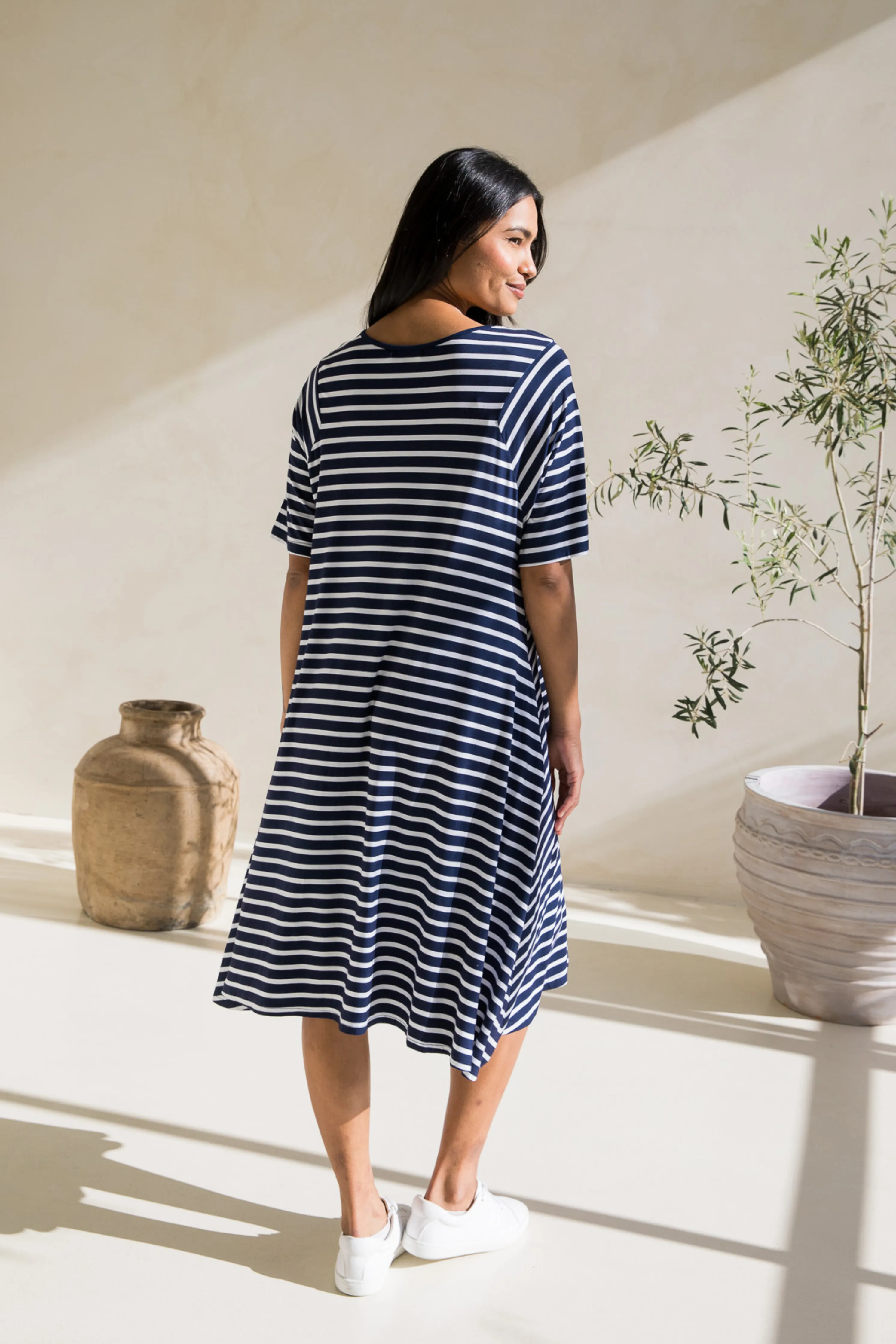 Kiana Dress in Navy/White Stripe