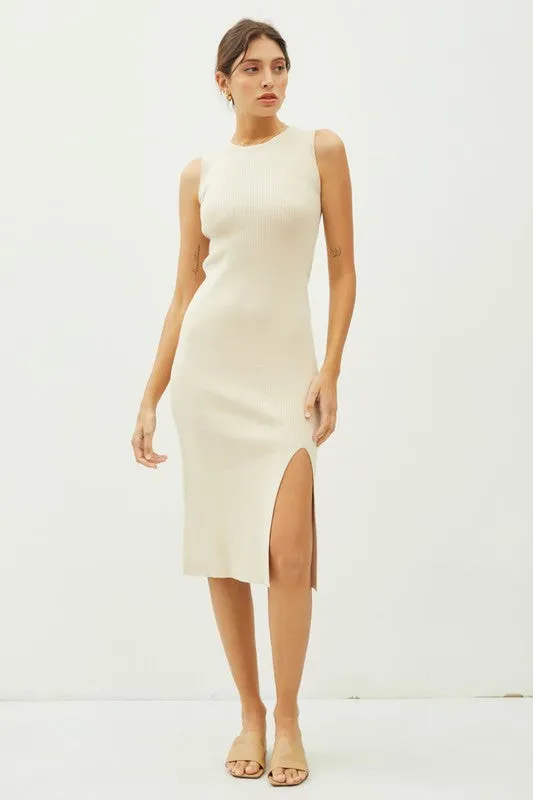 Leg Slit Bodycon Ribbed Knit Midi Dress