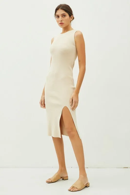 Leg Slit Bodycon Ribbed Knit Midi Dress