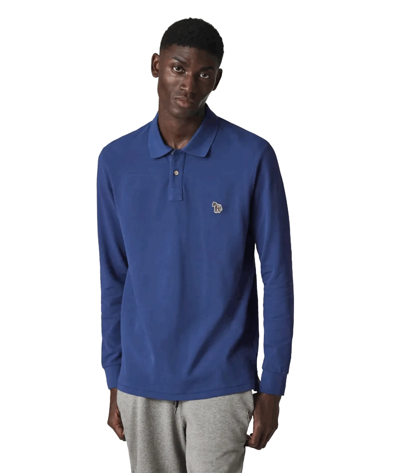 Long-Sleeve Zebra Logo Polo Shirt - Blue