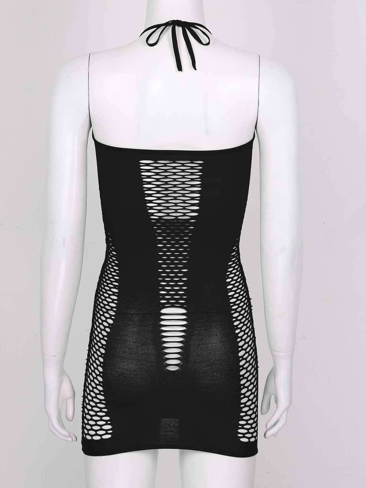 'Night Owl' Black Goth Fishnet Halterneck Bodycon Dress