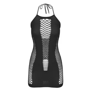 'Night Owl' Black Goth Fishnet Halterneck Bodycon Dress