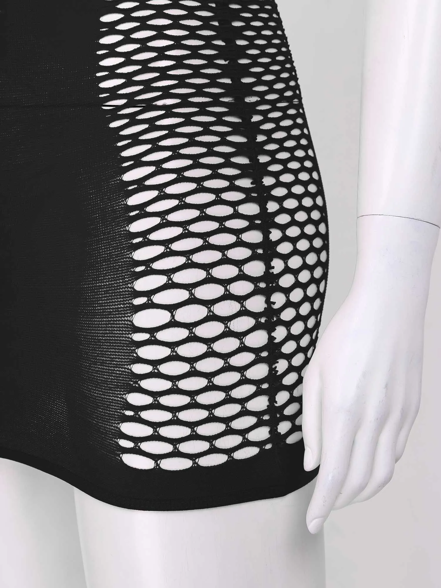 'Night Owl' Black Goth Fishnet Halterneck Bodycon Dress