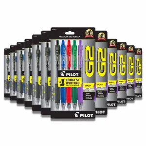 Pilot - G2 Retractable Gel Ink Pens, Bold Point, Assorted Colors - 5 Pack Each - 12 Pack