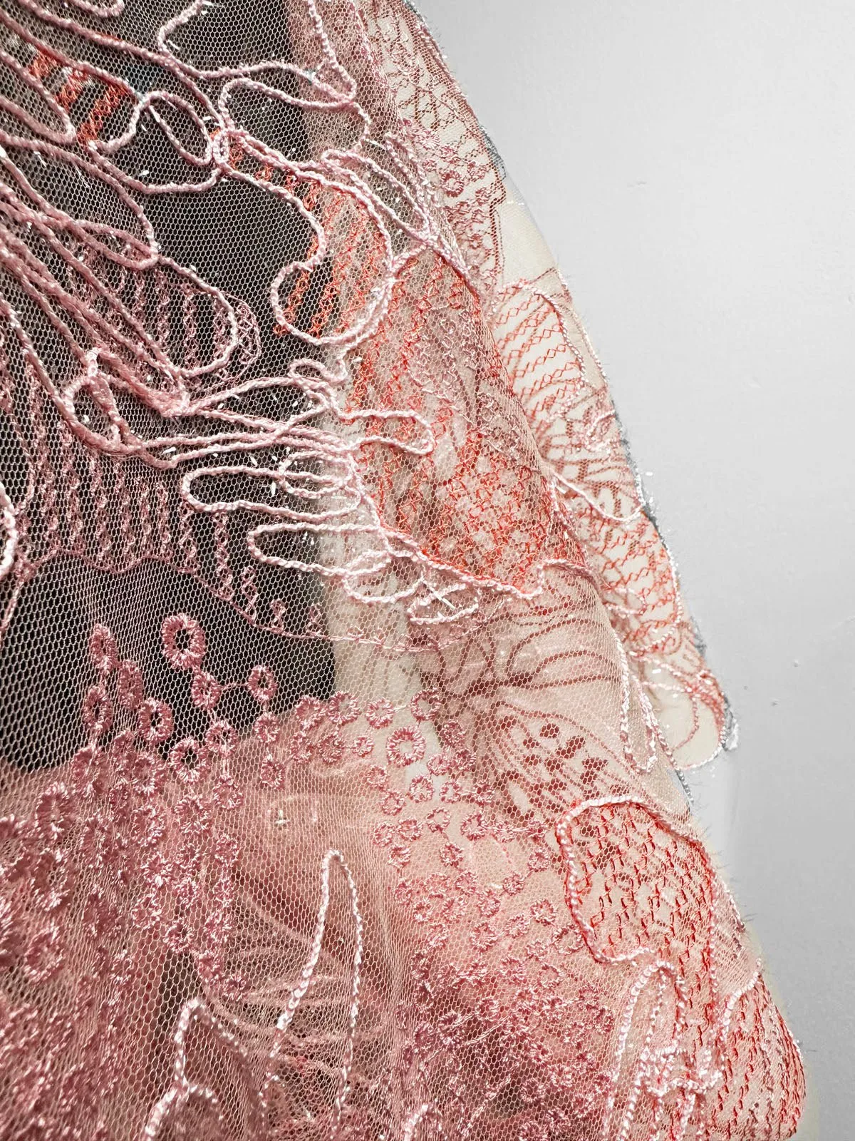 Pink Sea Sponge Embroidered Tulle